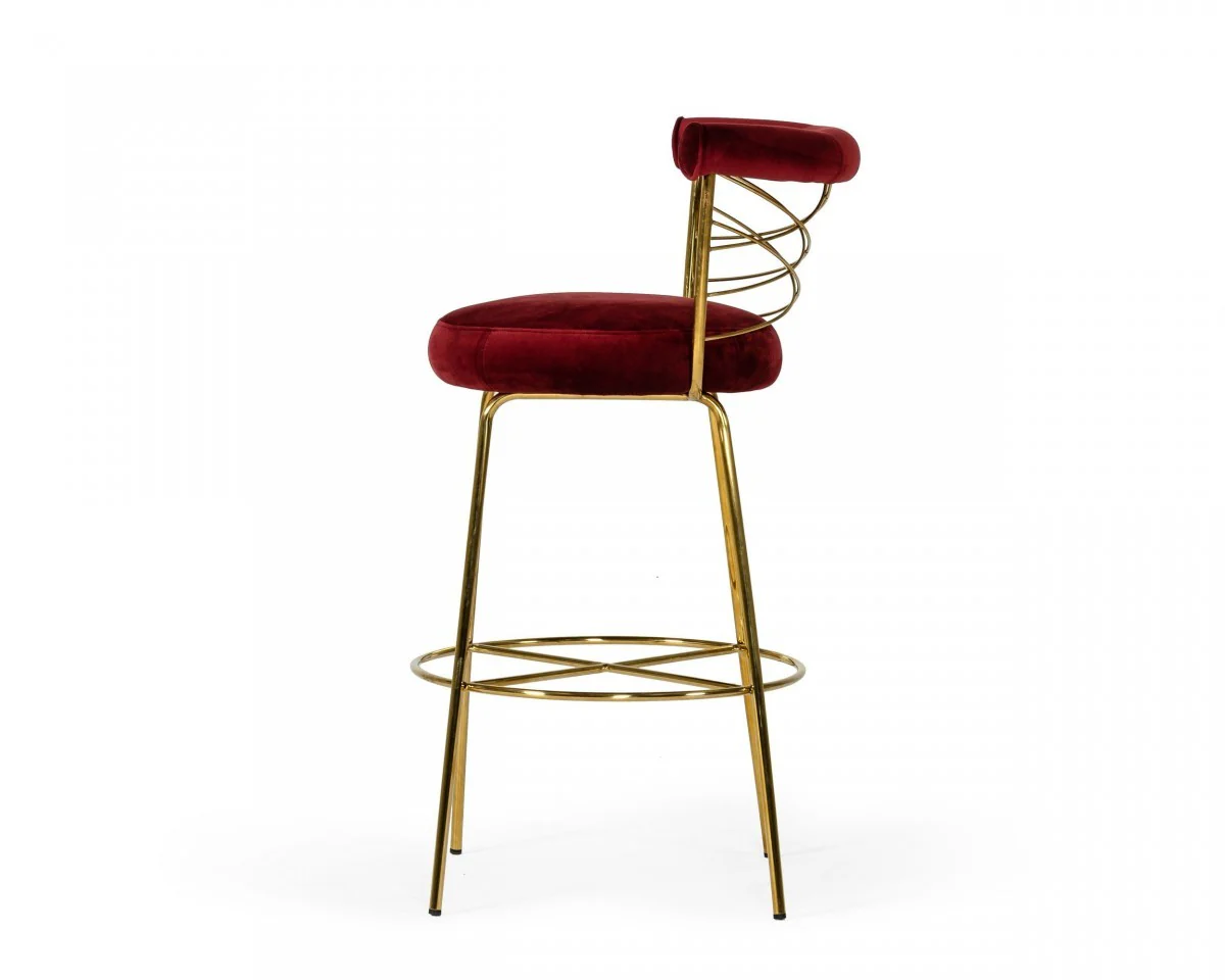 39" Red And Gold Velvet Low Back Bar Height Chair With Footrest By Homeroots - Image 3