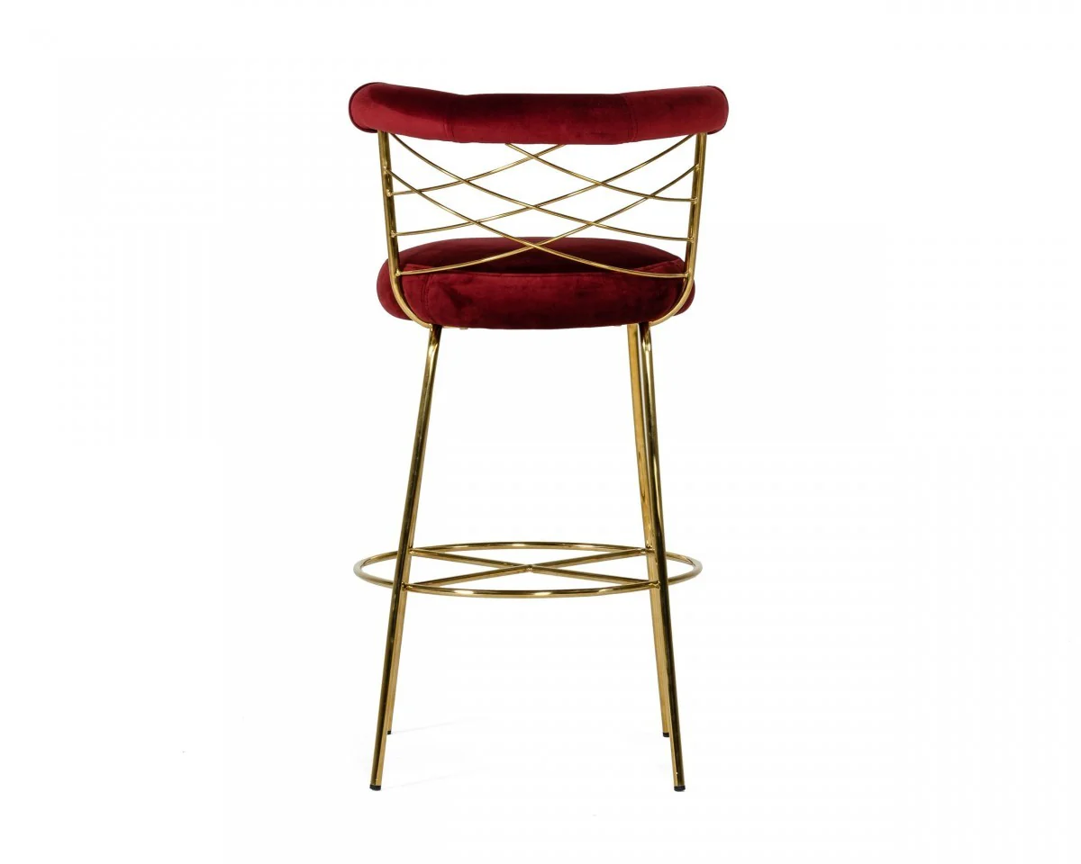 39" Red And Gold Velvet Low Back Bar Height Chair With Footrest By Homeroots - Image 4