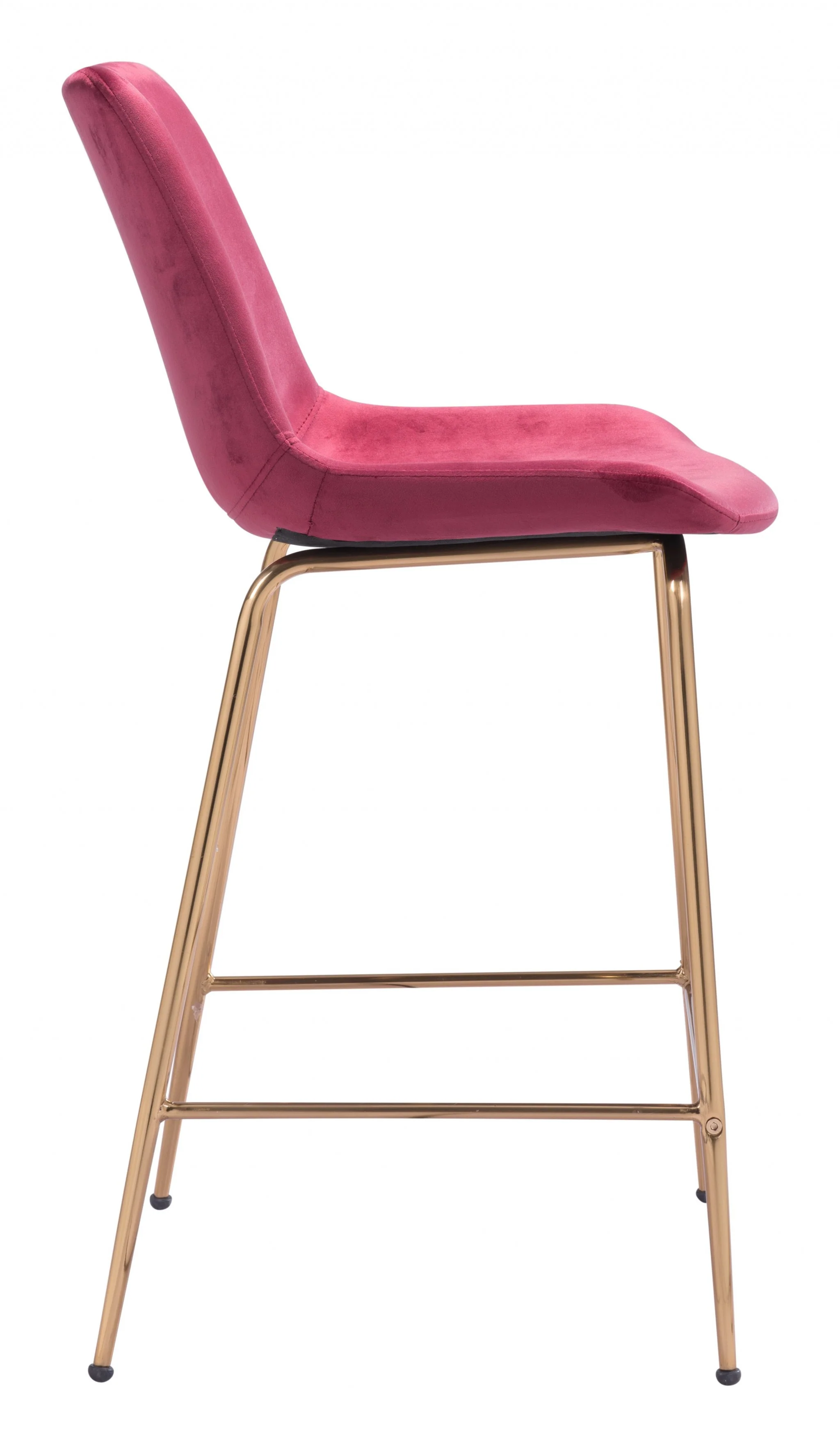 39" Red Velvet And Gold Low Back Counter Height Bar Chair With Footrest By Homeroots - Image 3