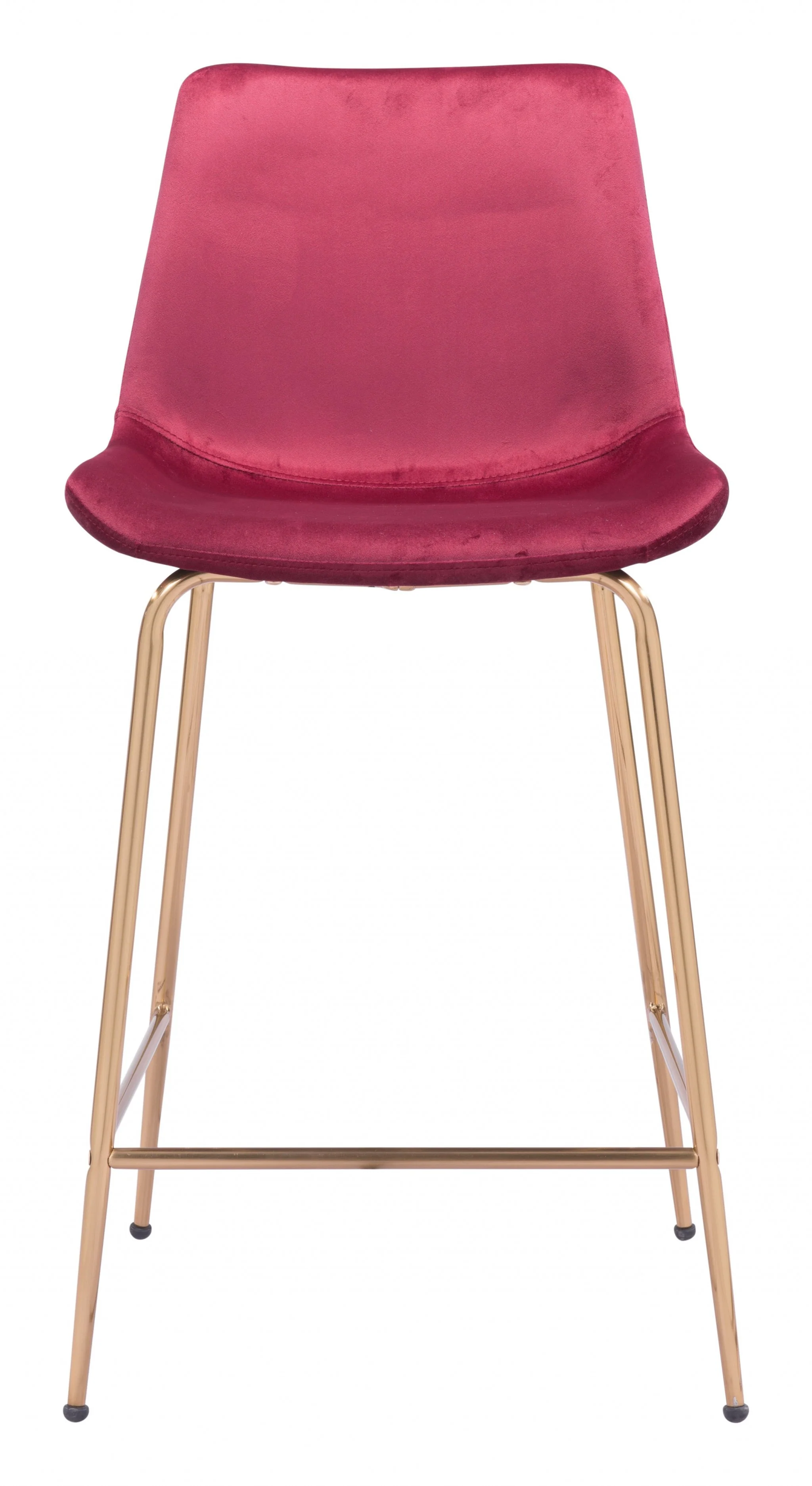 39" Red Velvet And Gold Low Back Counter Height Bar Chair With Footrest By Homeroots - Image 4