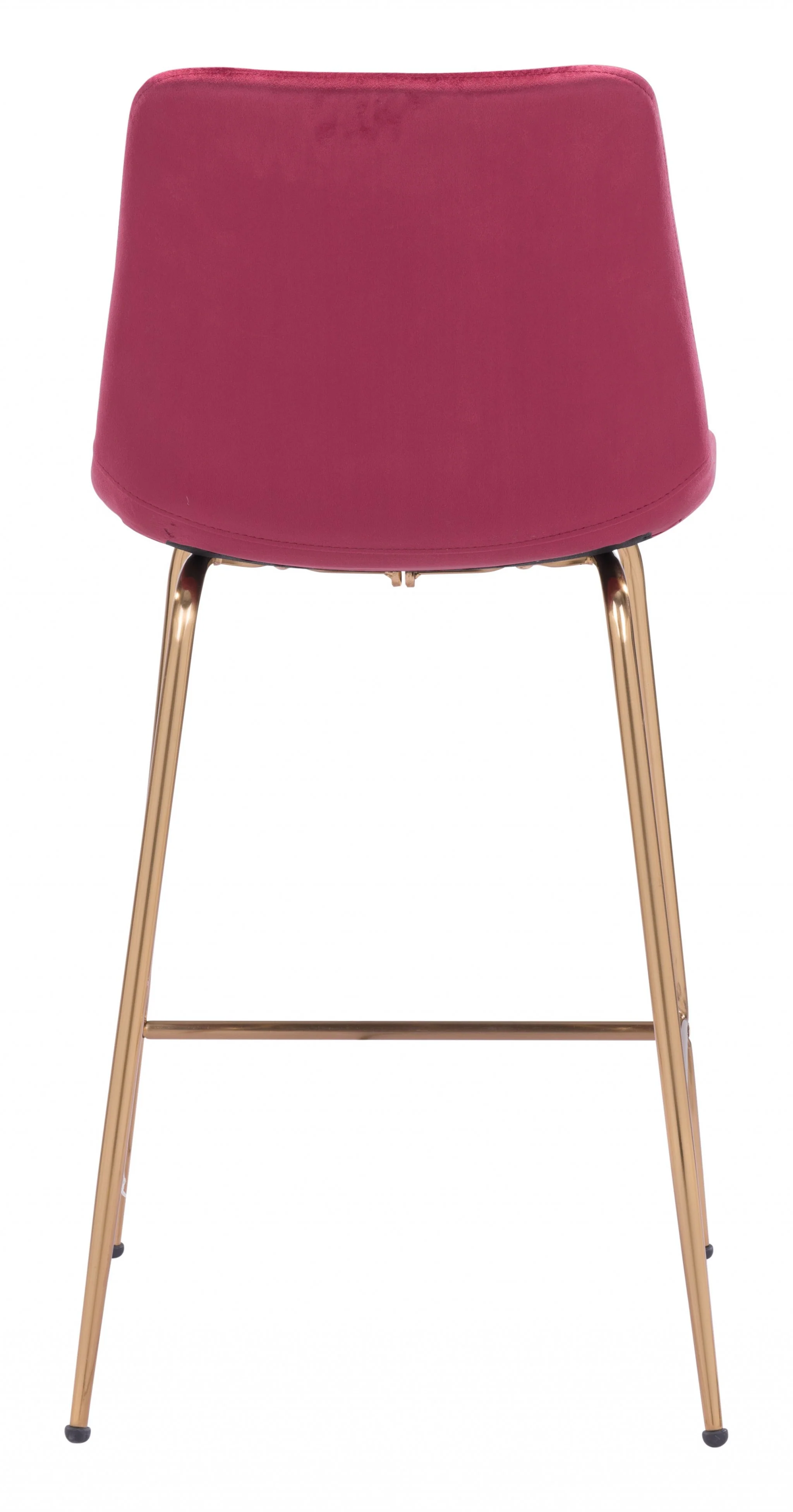 39" Red Velvet And Gold Low Back Counter Height Bar Chair With Footrest By Homeroots - Image 5