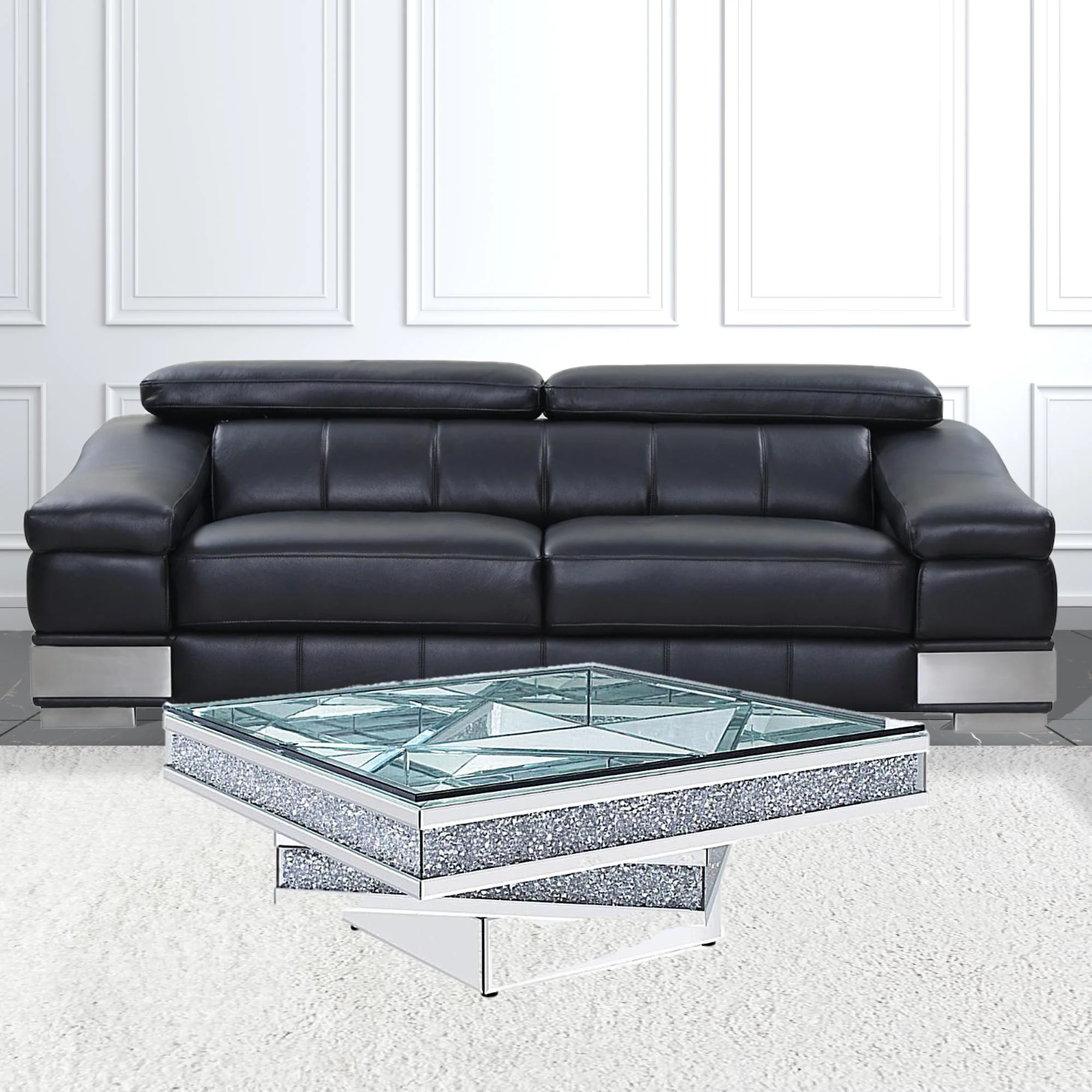 39" Silver And Clear Glass Bling Contemporary Three Tier Square Mirrored Coffee Table By Homeroots - Image 2