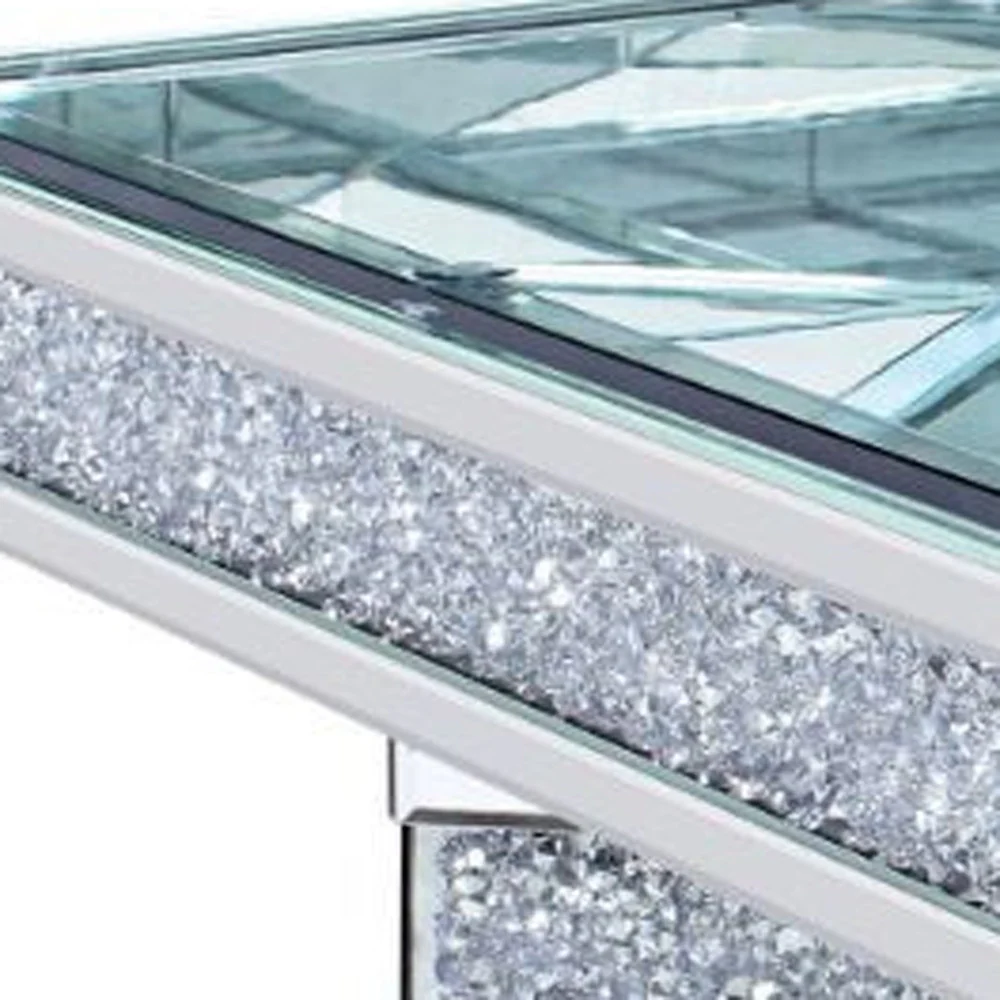 39" Silver And Clear Glass Bling Contemporary Three Tier Square Mirrored Coffee Table By Homeroots - Image 3