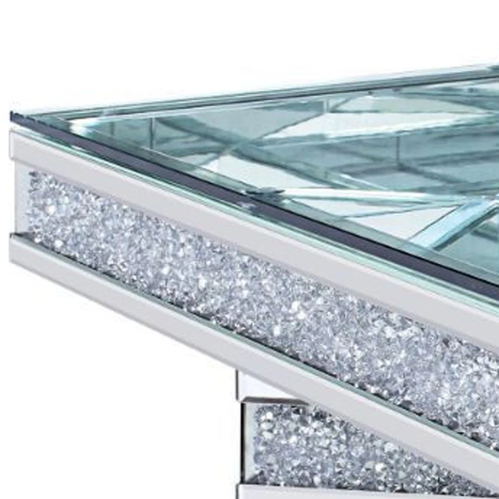 39" Silver And Clear Glass Bling Contemporary Three Tier Square Mirrored Coffee Table By Homeroots - Image 4