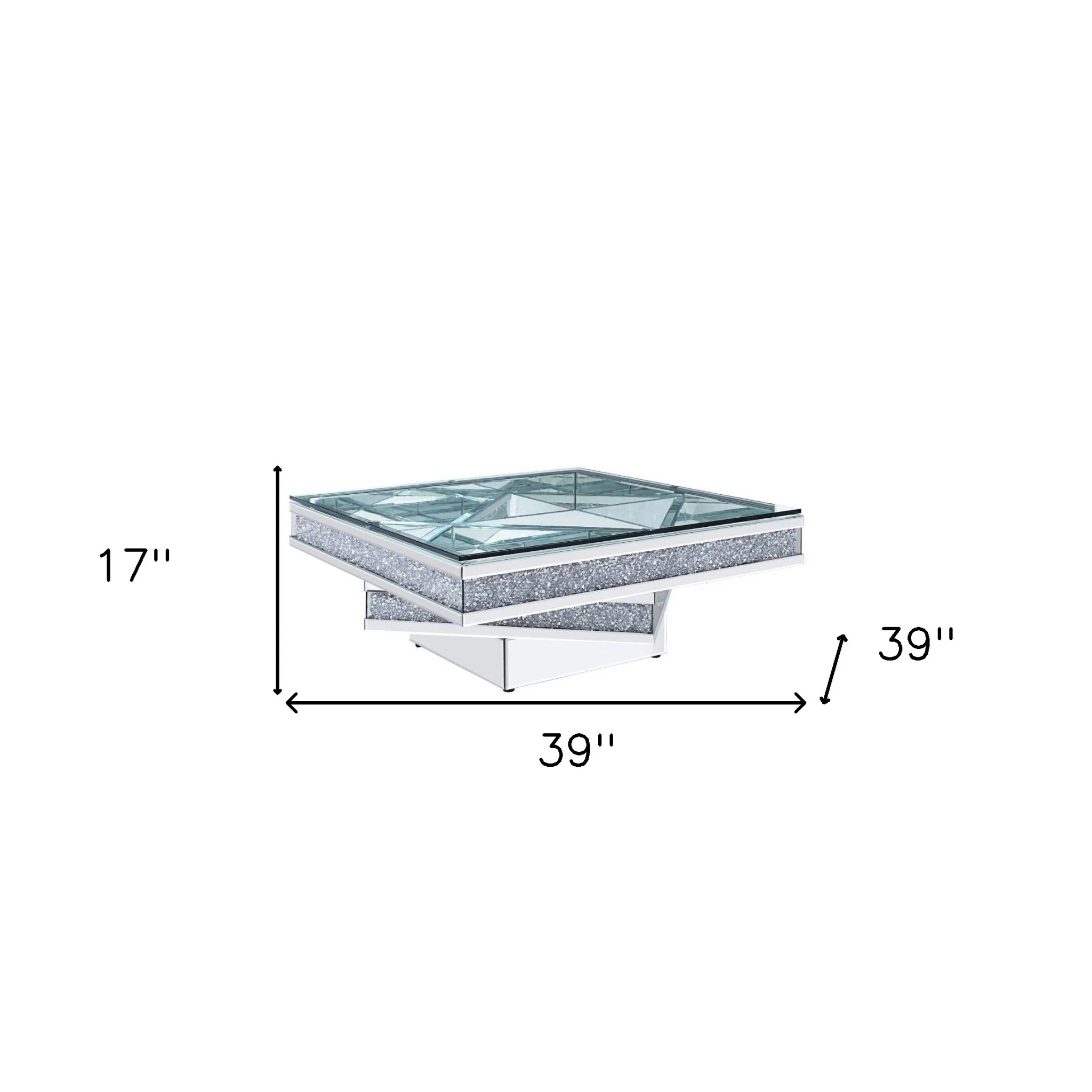 39" Silver And Clear Glass Bling Contemporary Three Tier Square Mirrored Coffee Table By Homeroots - Image 5