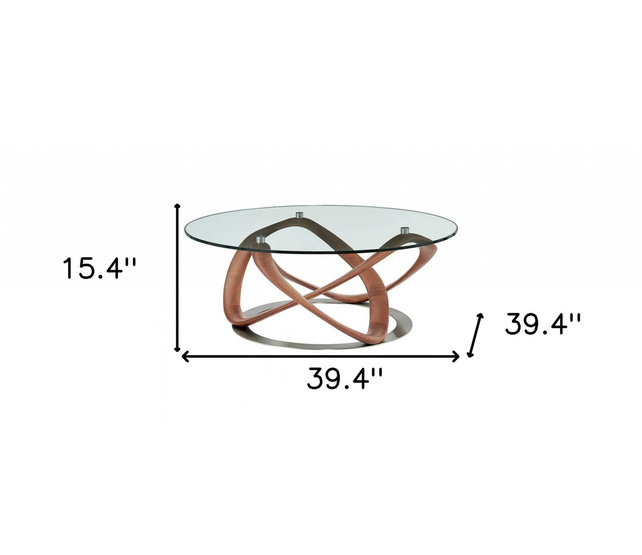 39" Walnut And Clear Glass Abstract Round Coffee Table By Homeroots - Image 5