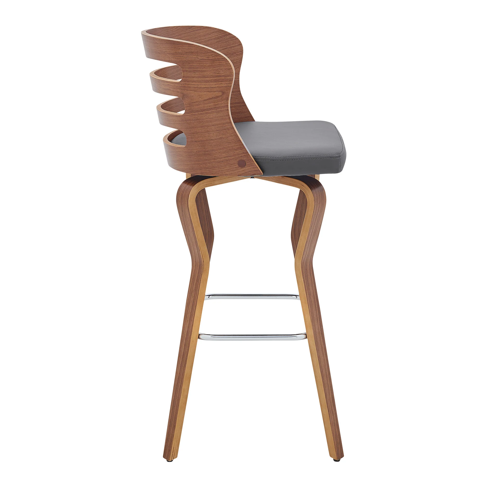 39" Walnut And Gray Bar Height Swivel Full Back Bar Chair By Homeroots - Image 3