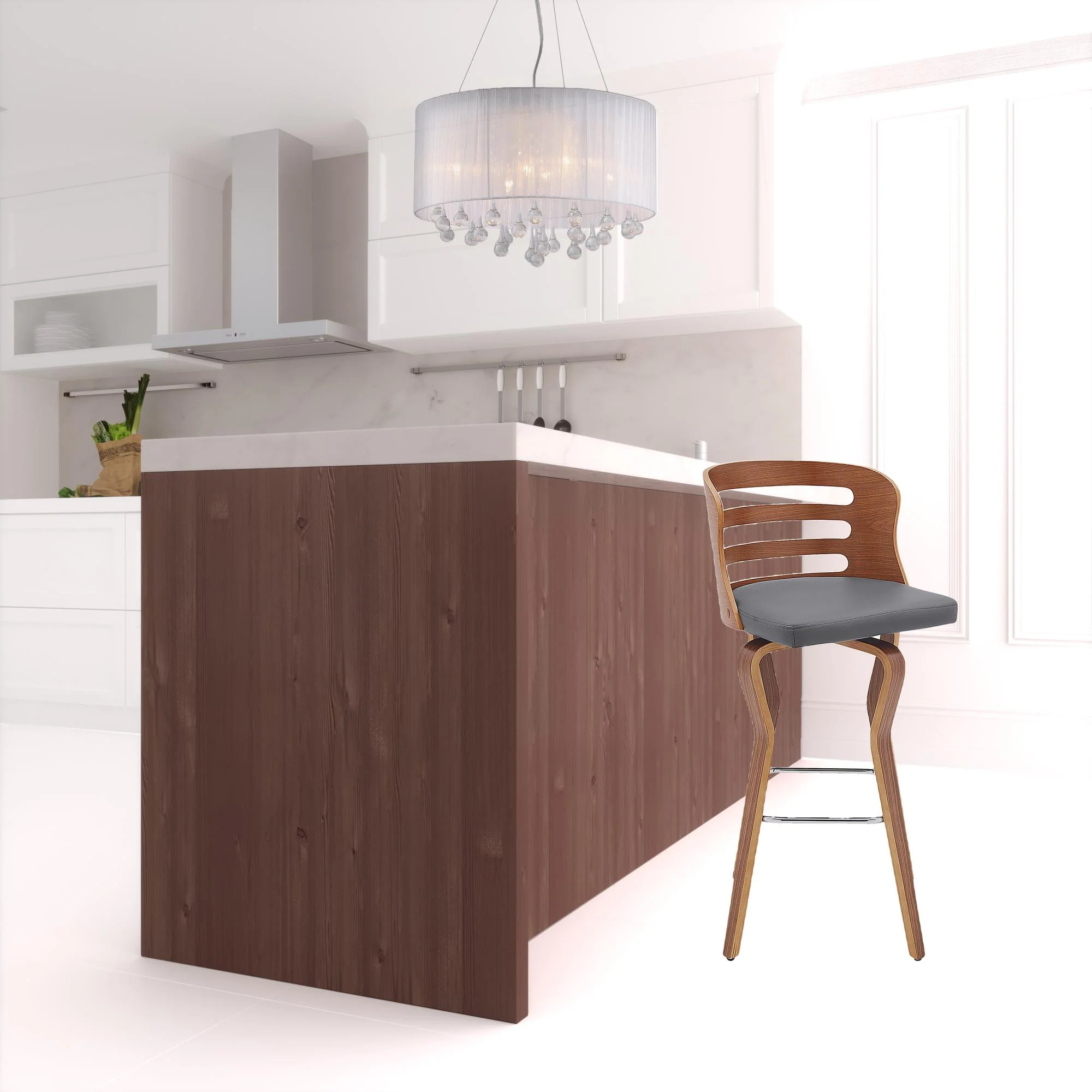 39" Walnut And Gray Bar Height Swivel Full Back Bar Chair By Homeroots - Image 6