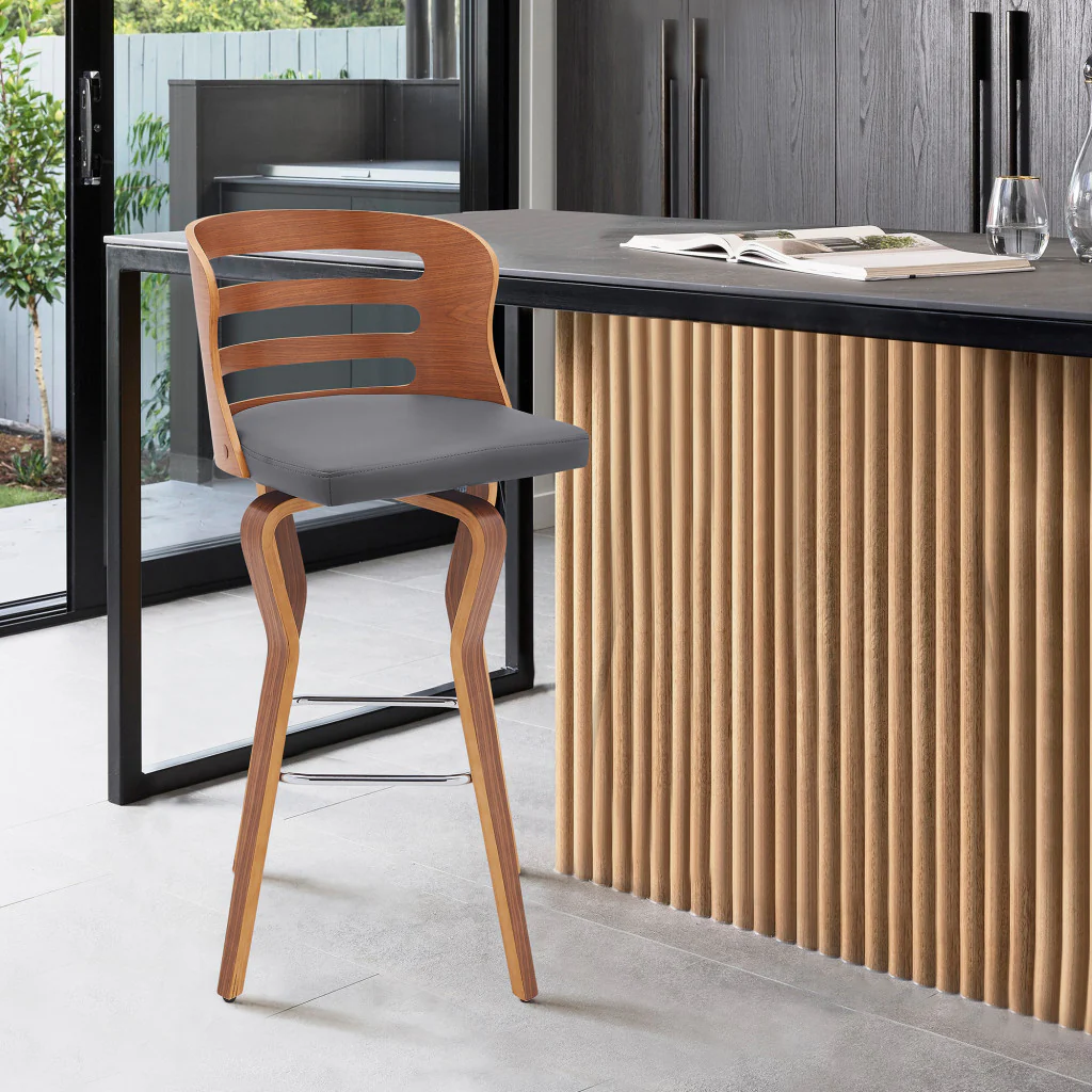 39" Walnut And Gray Bar Height Swivel Full Back Bar Chair By Homeroots - Image 9