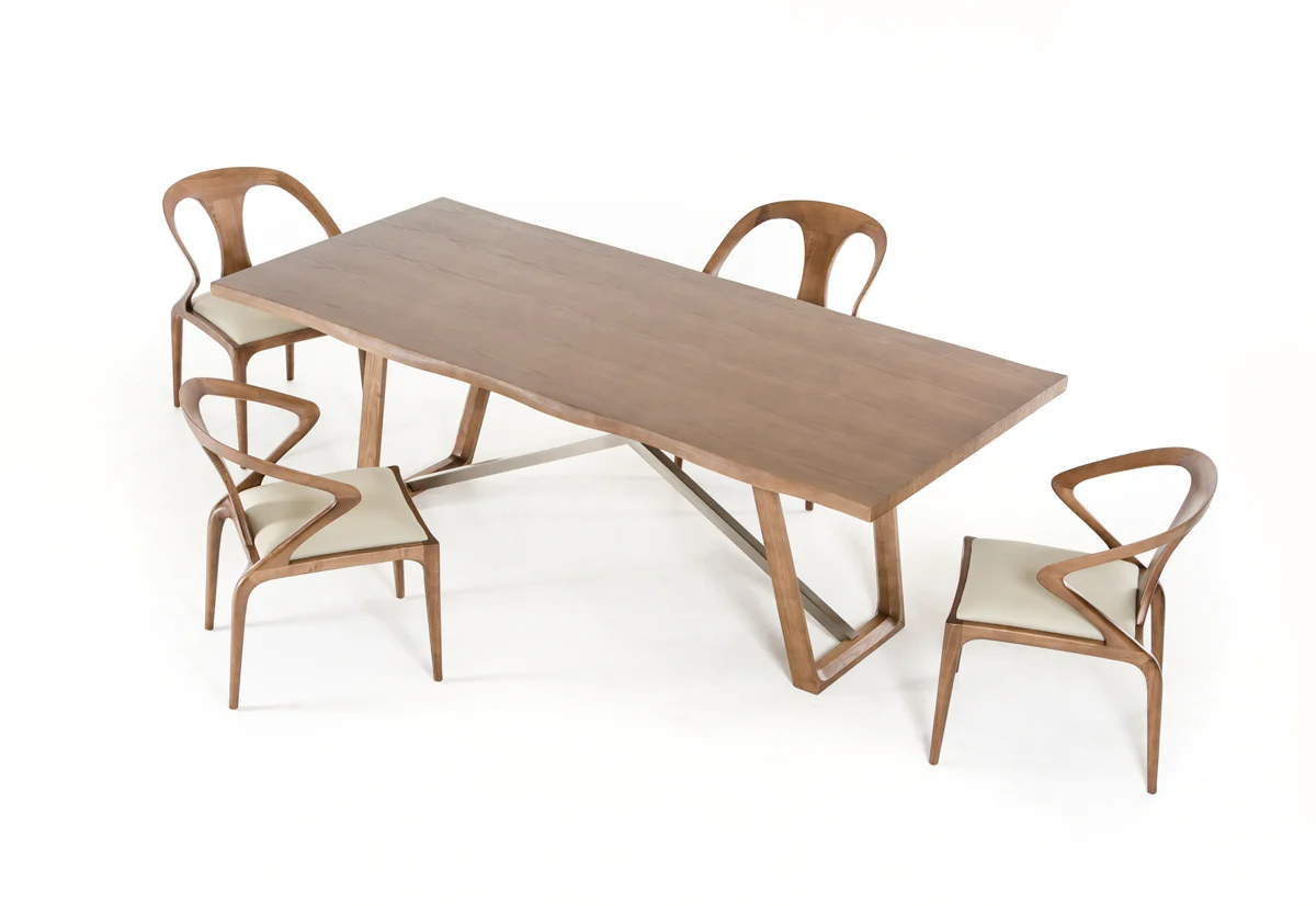 39' Walnut Veneer And Metal Dining Table By Homeroots - Image 3