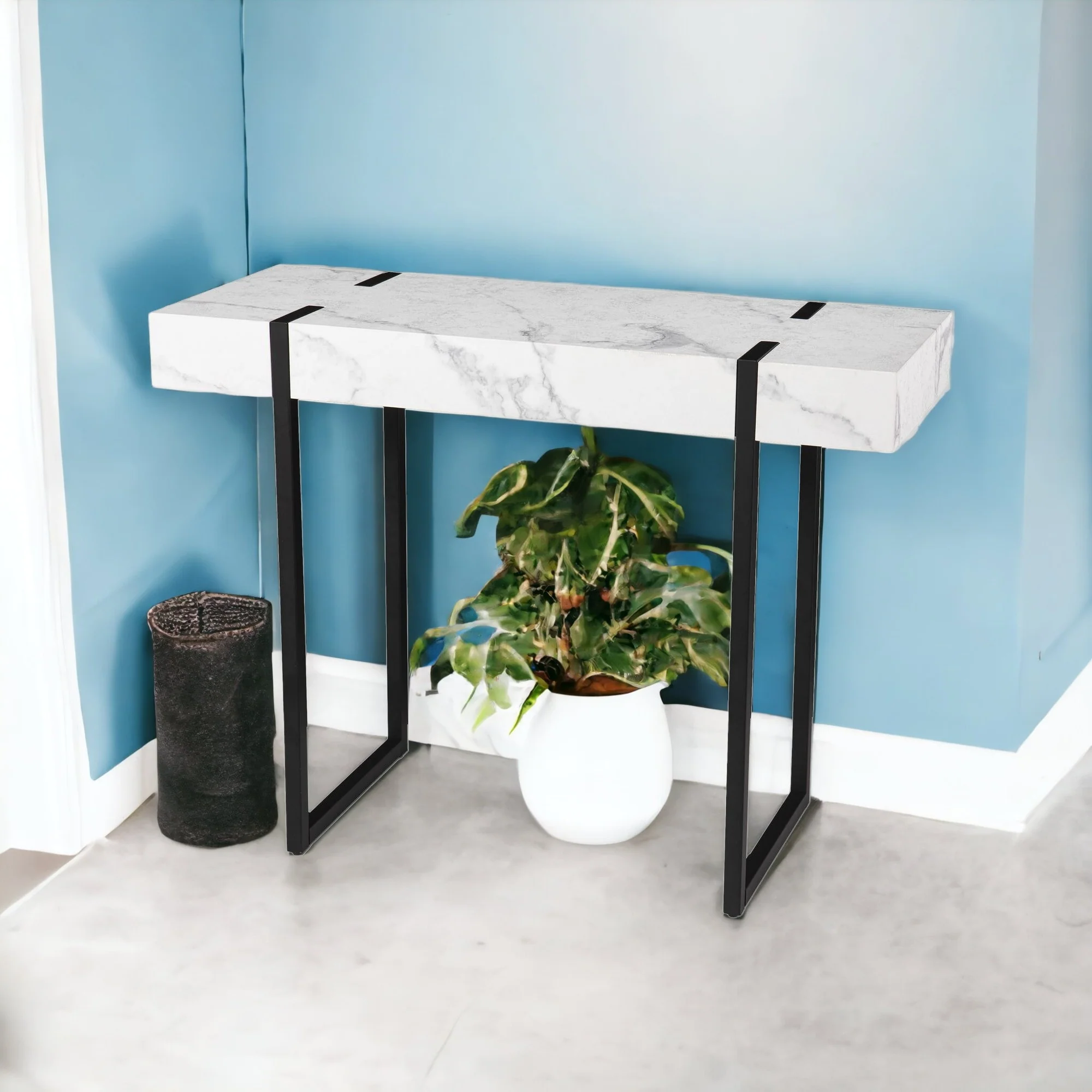 39" White and Black Faux Marble Sled Console Table By Homeroots - Image 5