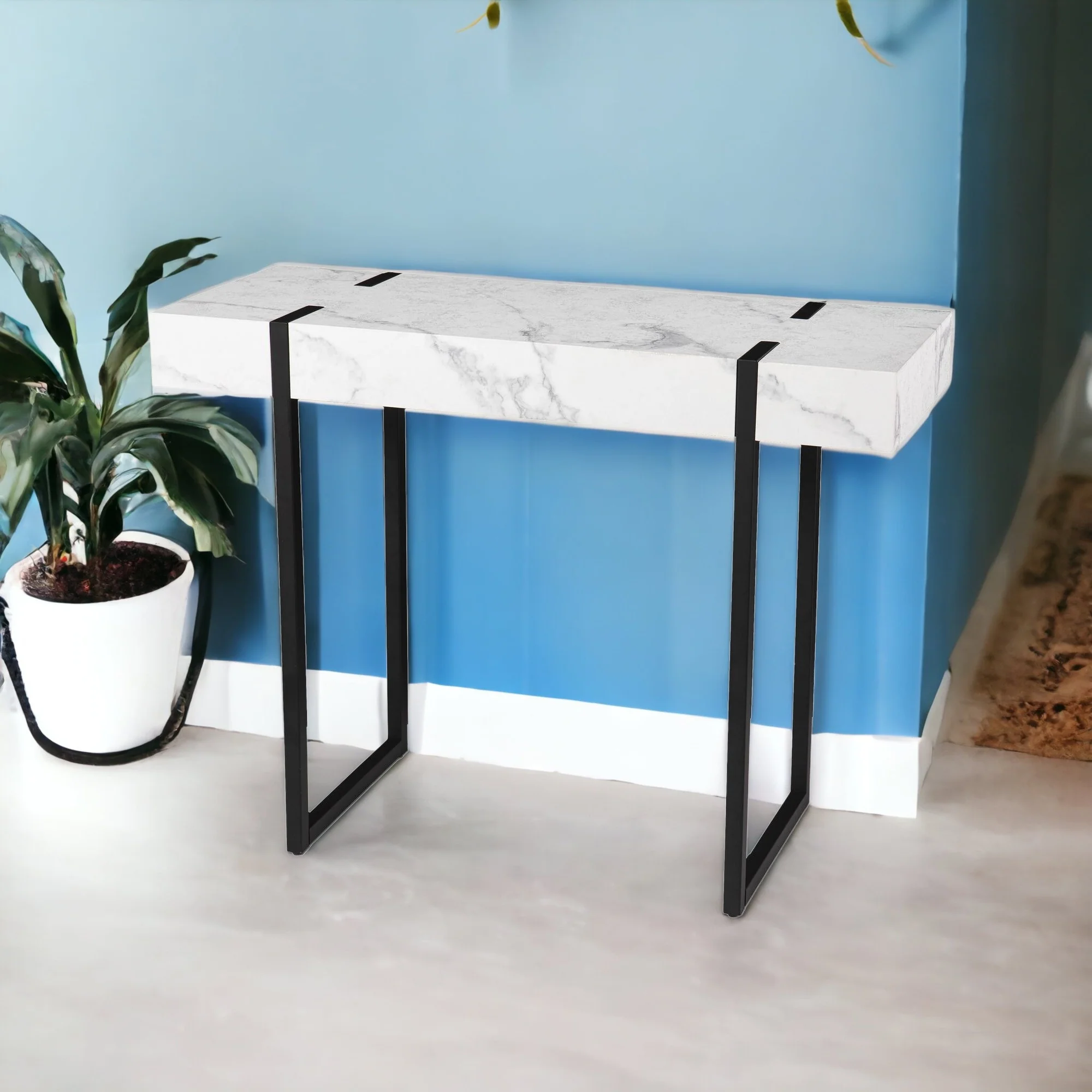 39" White and Black Faux Marble Sled Console Table By Homeroots - Image 6