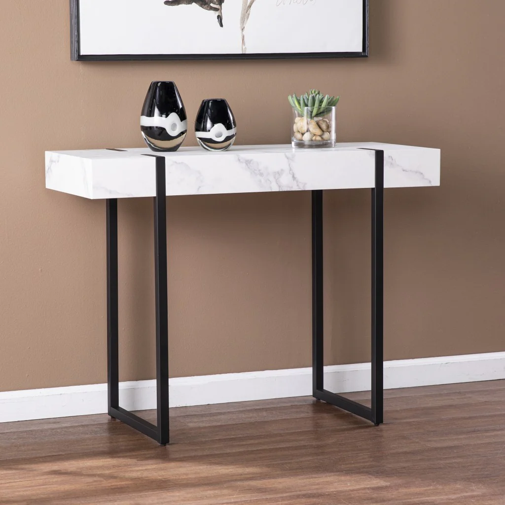 39" White and Black Faux Marble Sled Console Table By Homeroots - Image 7