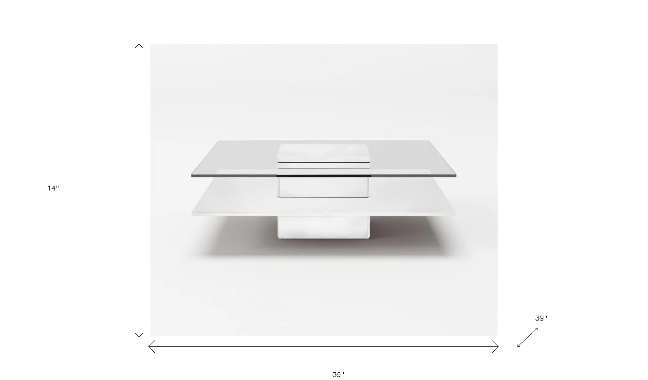 39" White And Clear Glass Square Coffee Table With Shelf By Homeroots - Image 5