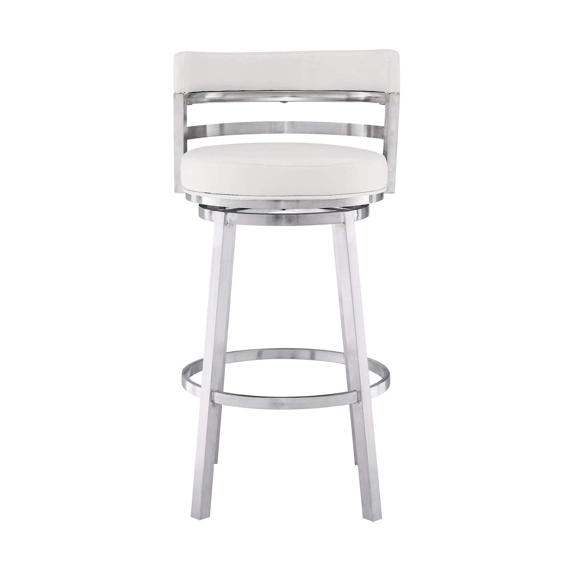 39" White And Silver Faux Leather Swivel Low Back Bar Height Chair With Footrest By Homeroots - Image 2
