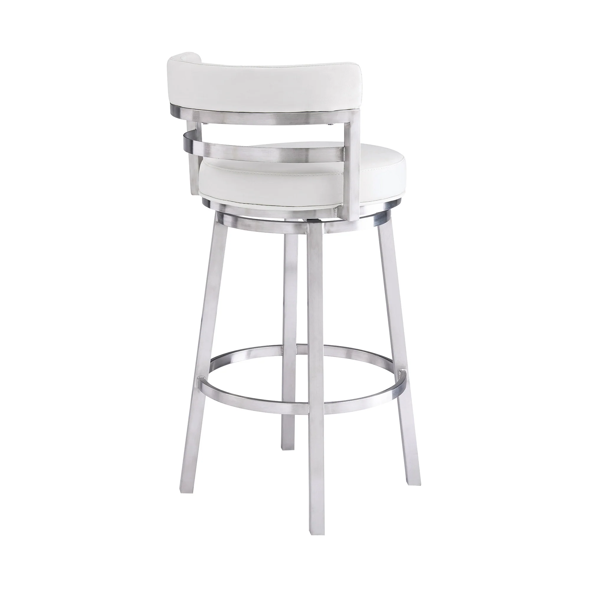 39" White And Silver Faux Leather Swivel Low Back Bar Height Chair With Footrest By Homeroots - Image 3