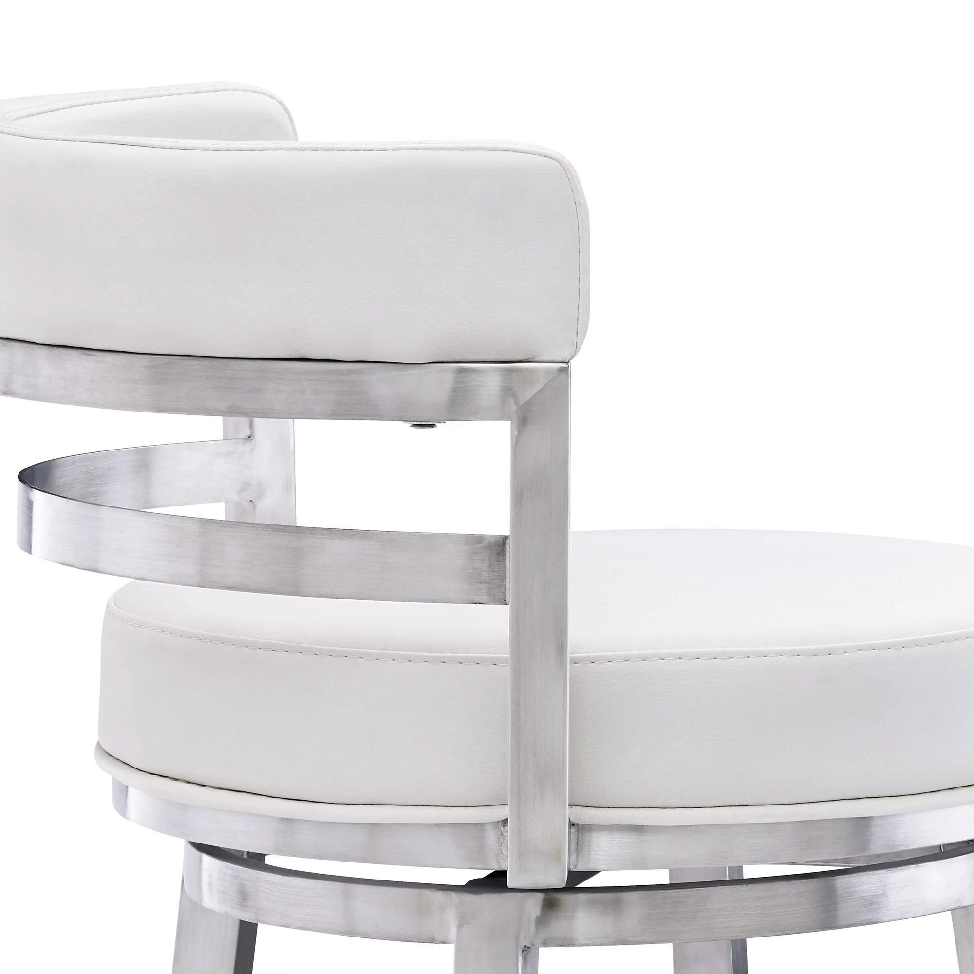 39" White And Silver Faux Leather Swivel Low Back Bar Height Chair With Footrest By Homeroots - Image 6