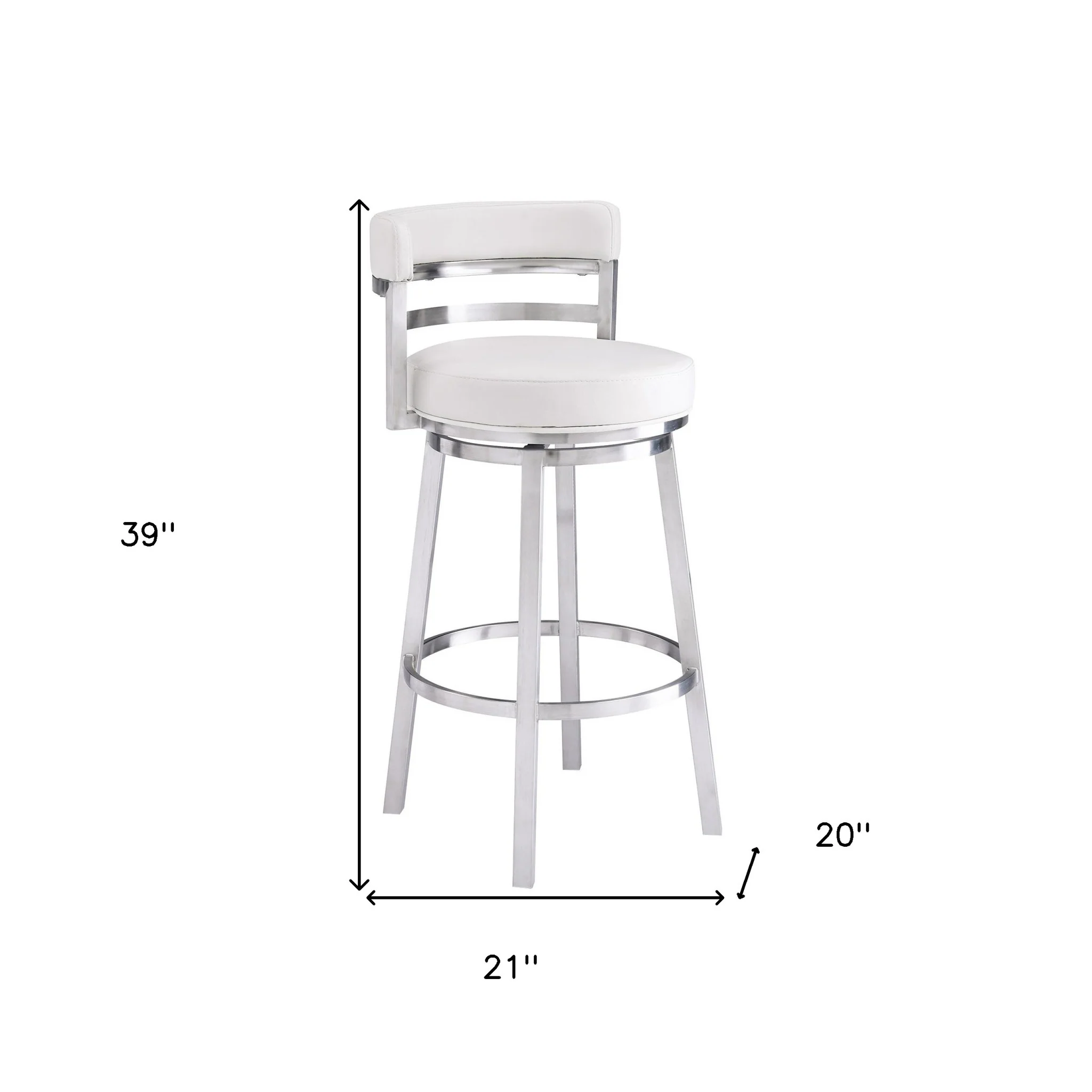 39" White And Silver Faux Leather Swivel Low Back Bar Height Chair With Footrest By Homeroots - Image 9