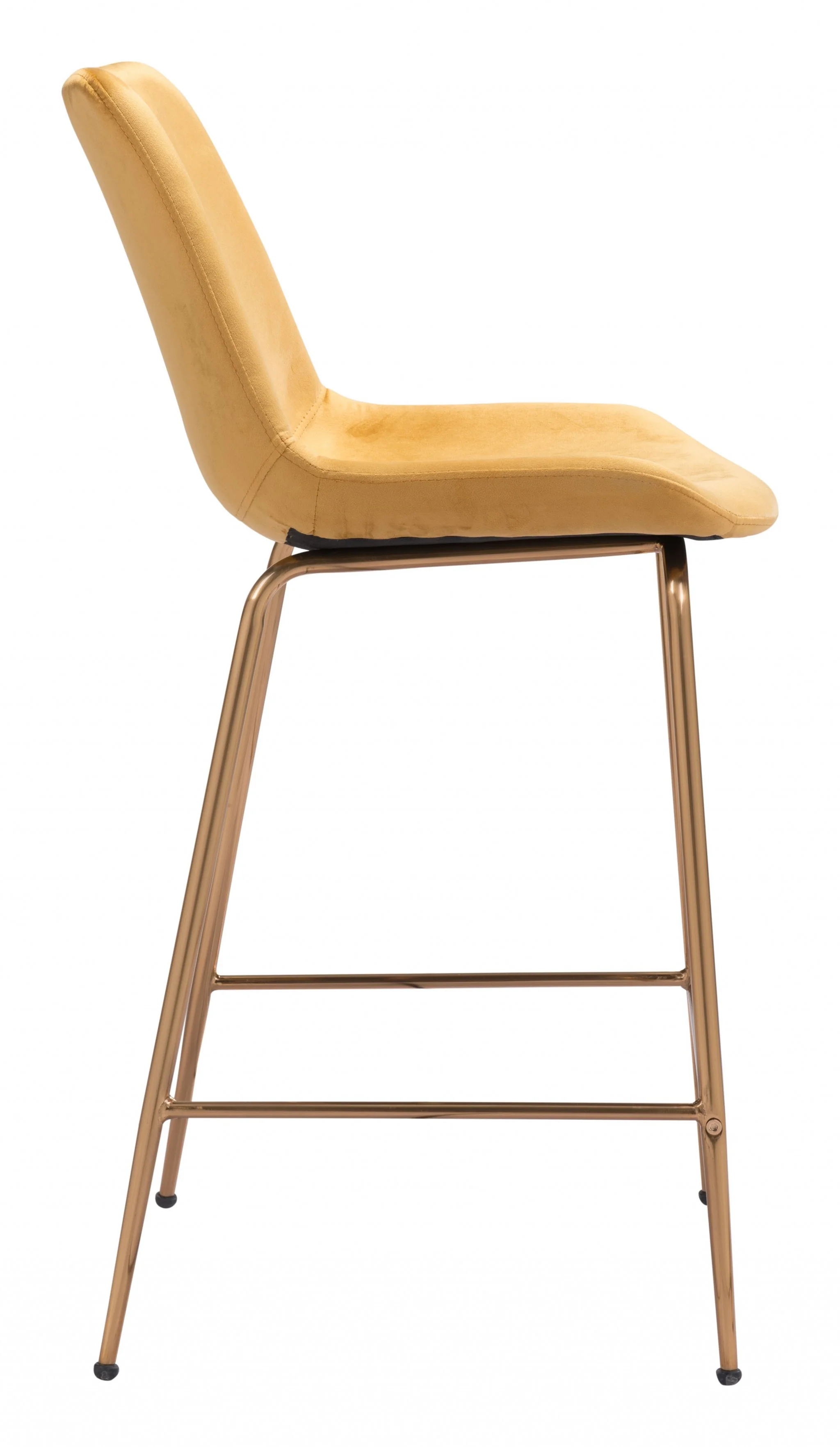 39" Yellow Velvet And Gold Low Back Counter Height Bar Chair With Footrest By Homeroots - Image 3
