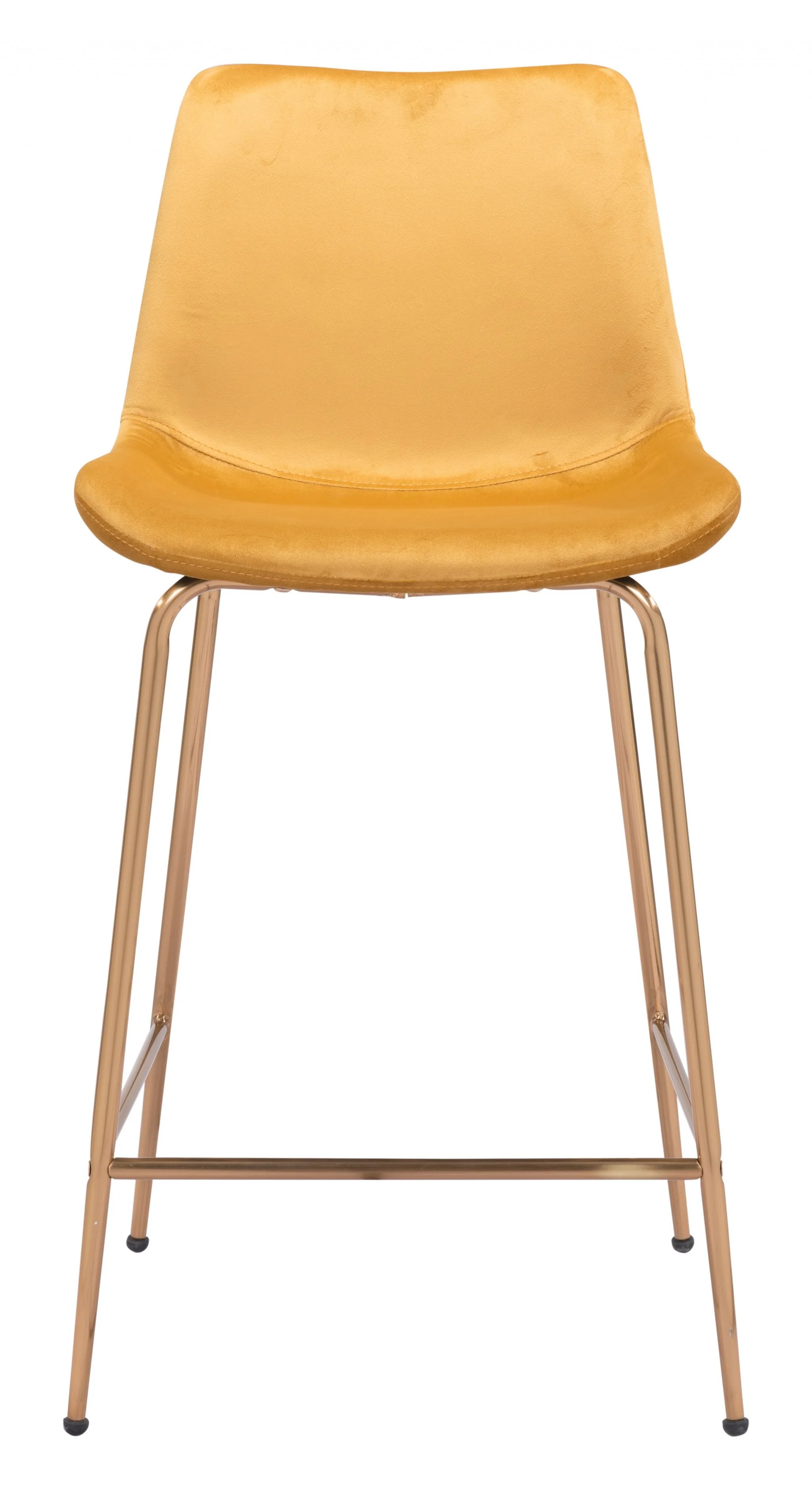 39" Yellow Velvet And Gold Low Back Counter Height Bar Chair With Footrest By Homeroots - Image 4