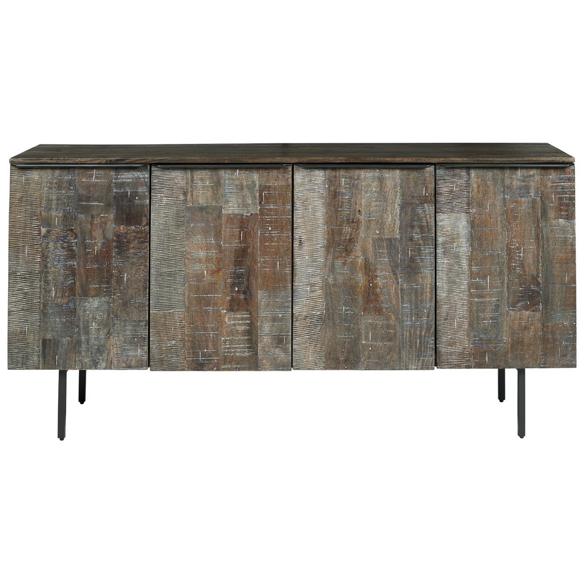 4 Door Wooden Accent Cabinet With Rough Hewn Texture Distressed Gray By Benzara - Image 4