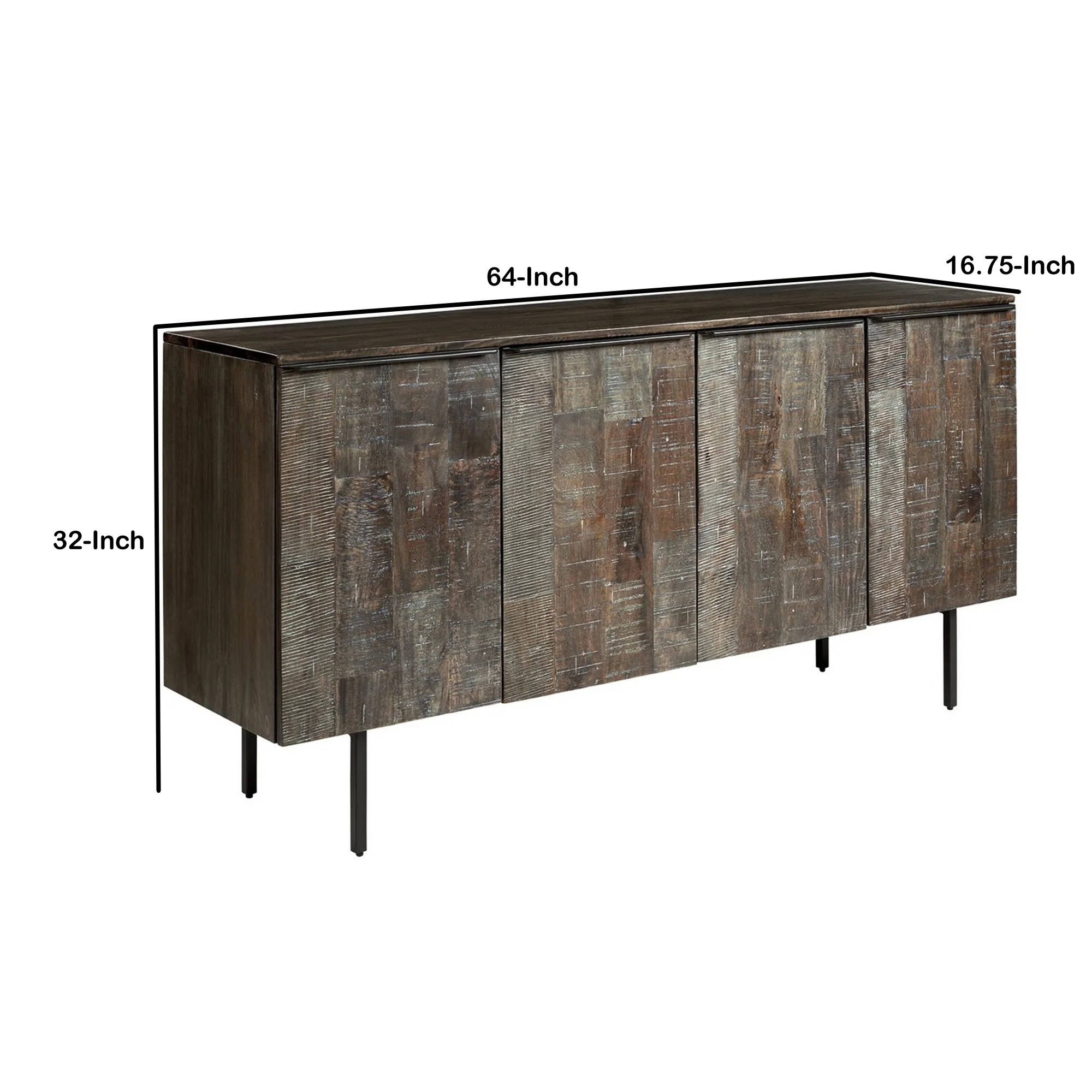 4 Door Wooden Accent Cabinet With Rough Hewn Texture Distressed Gray By Benzara - Image 5