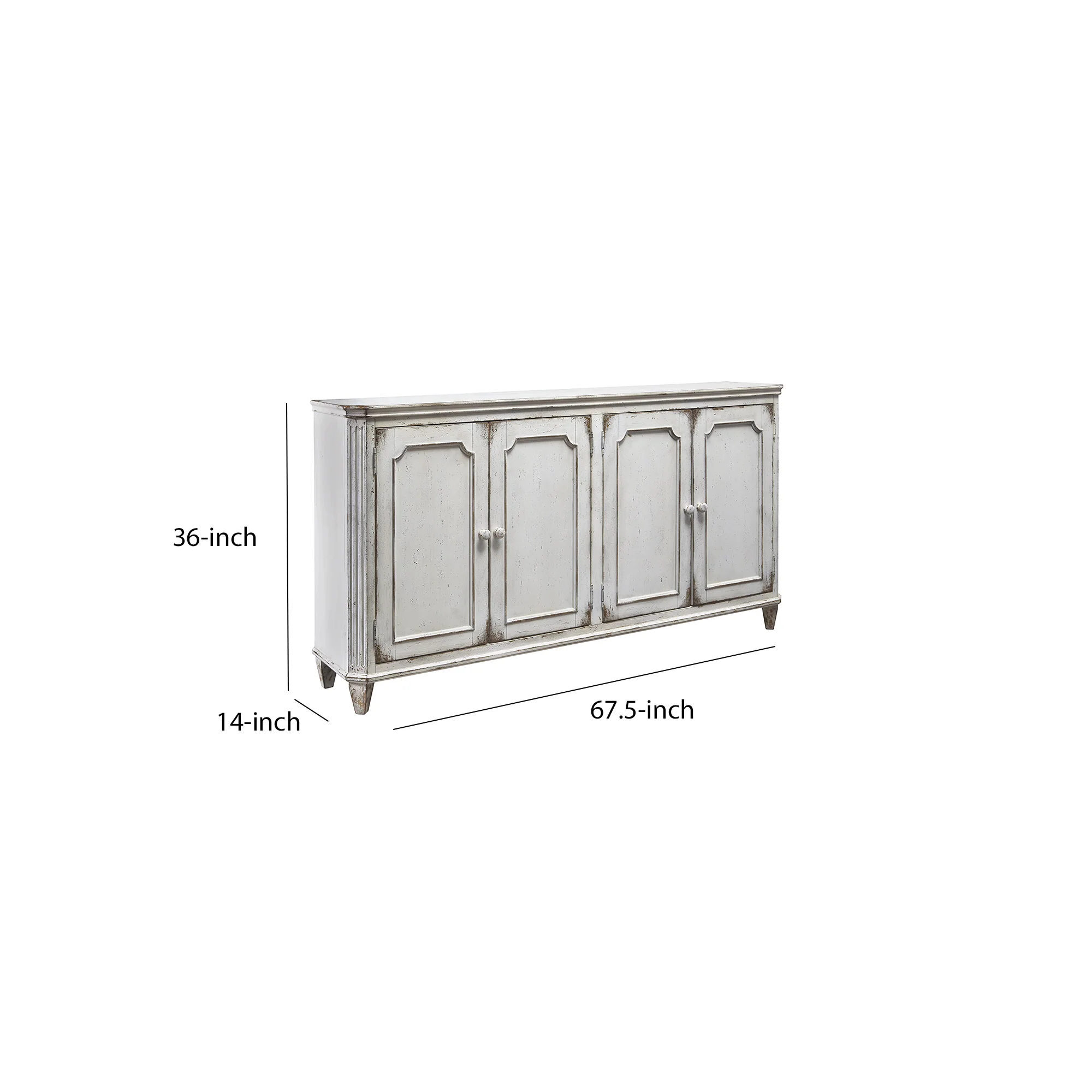 4 Panel Door Cabinet with Fluted Detail, Antique White By Benzara - Image 2