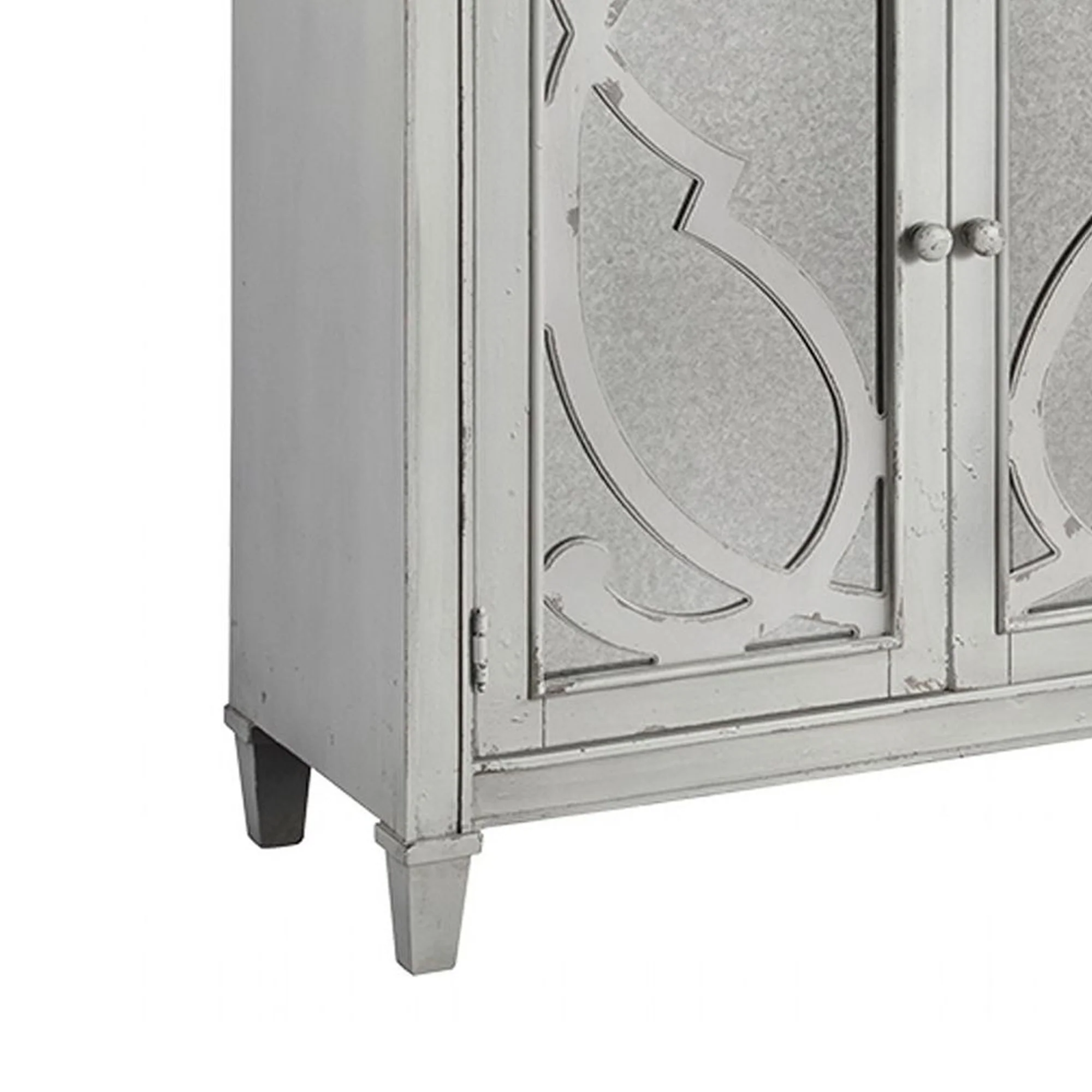 4 Panel Door Cabinet with Fluted Detail, Antique White By Benzara - Image 3
