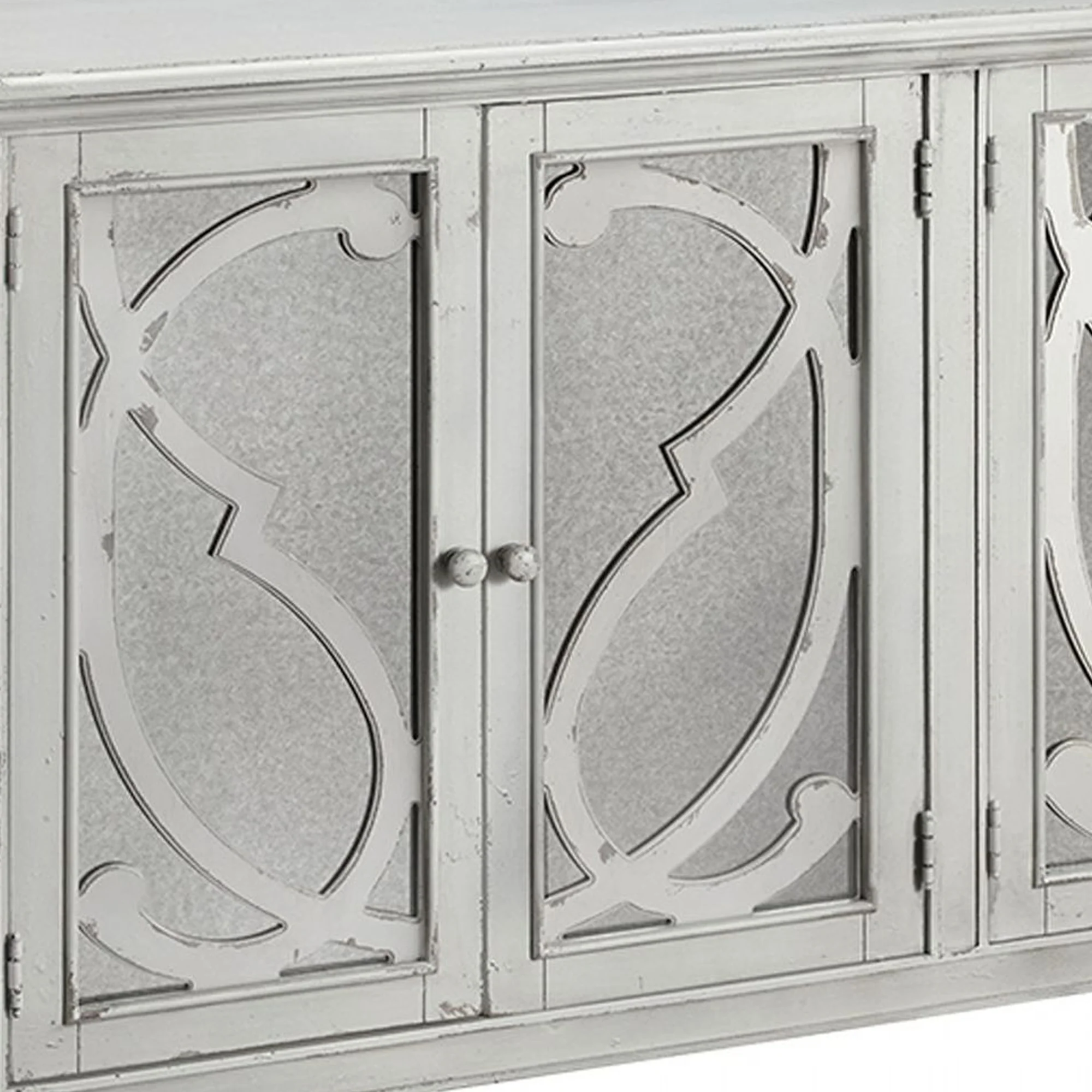 4 Panel Door Cabinet with Fluted Detail, Antique White By Benzara - Image 4