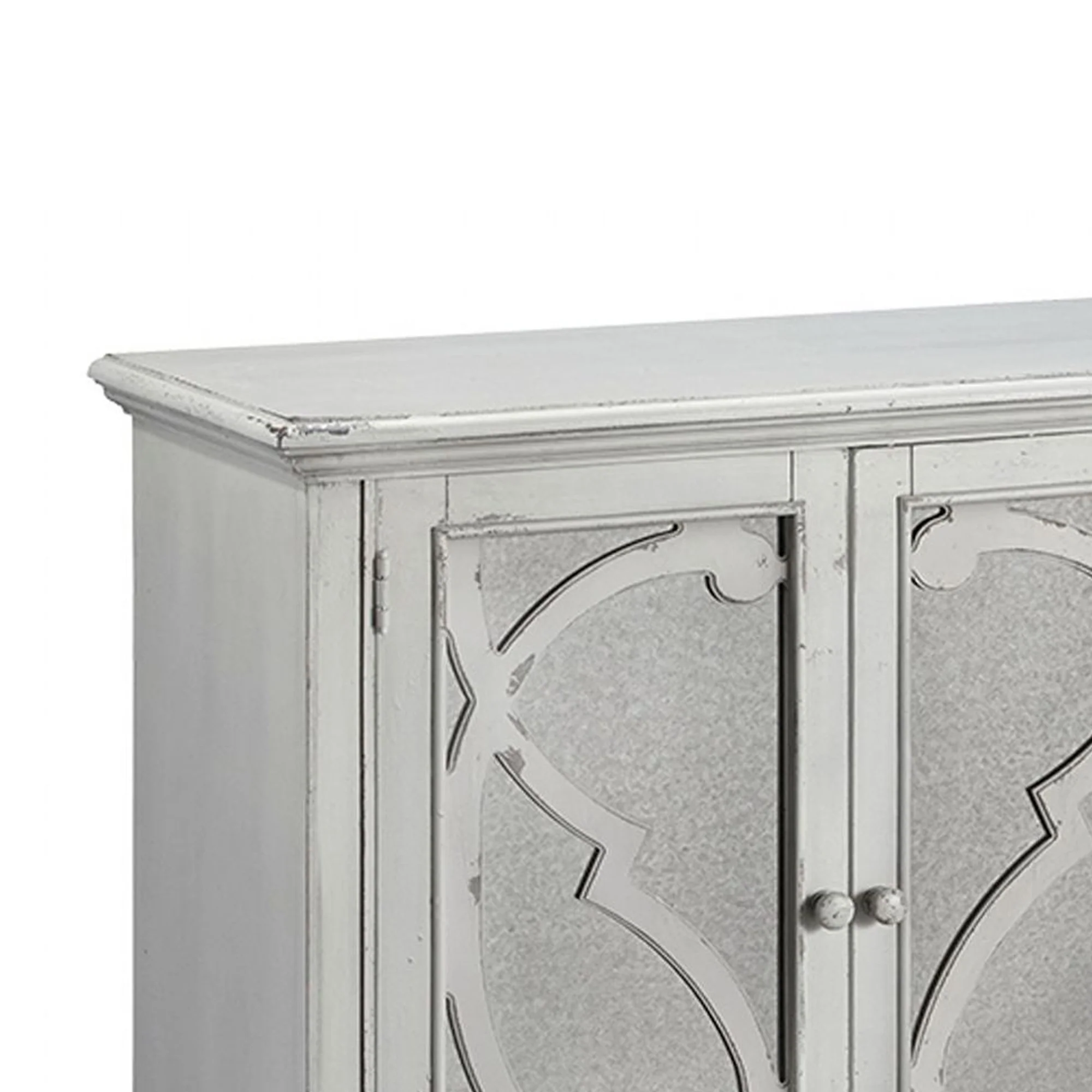 4 Panel Door Cabinet with Fluted Detail, Antique White By Benzara - Image 5