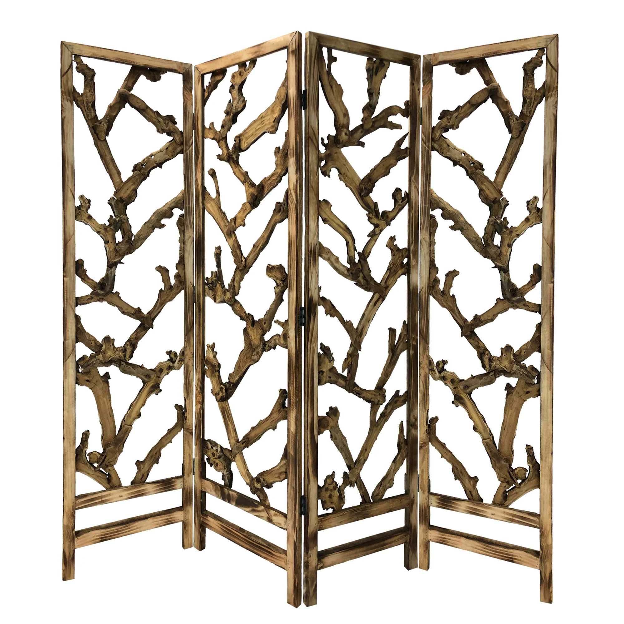 4 Panel Room Divider with Tropical Leaf By Homeroots - Image 2
