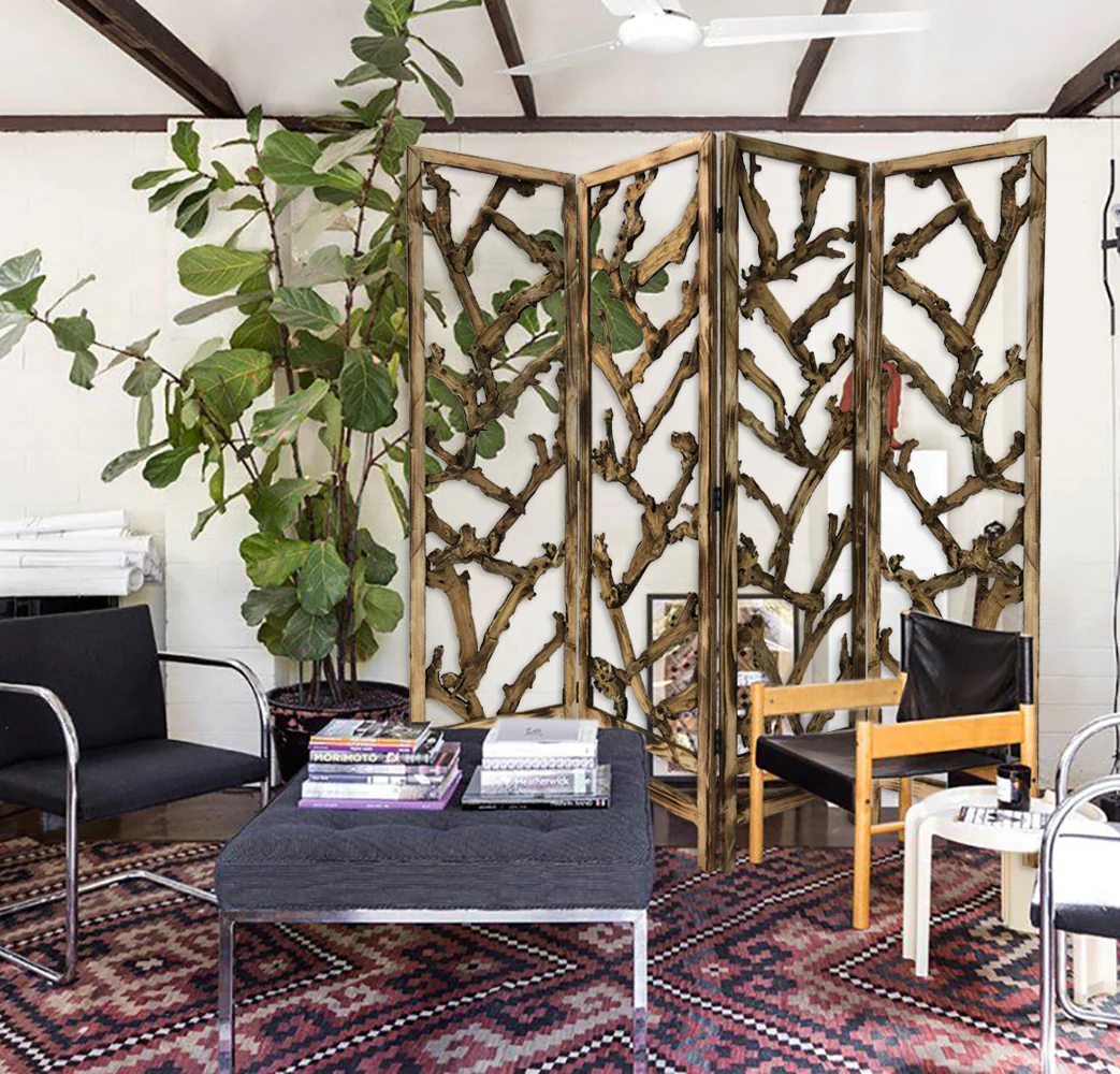 4 Panel Room Divider with Tropical Leaf By Homeroots - Image 4
