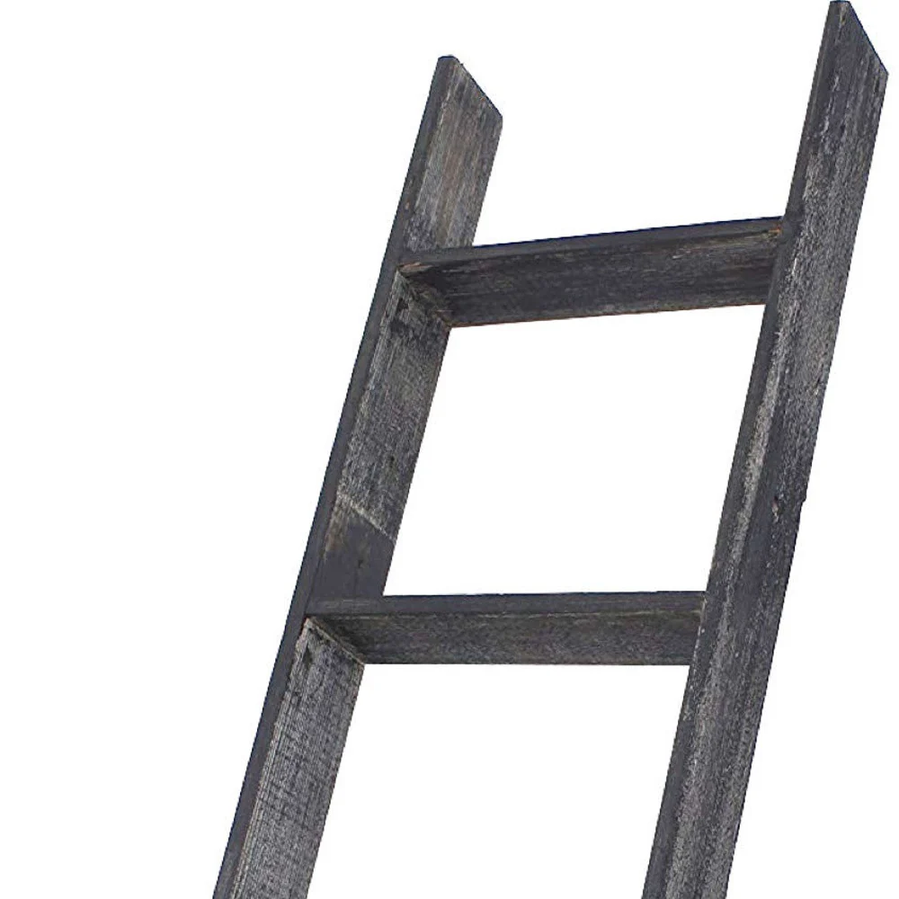 4 Step Blackwash Rustic Wood Ladder Shelf By Homeroots - Image 4