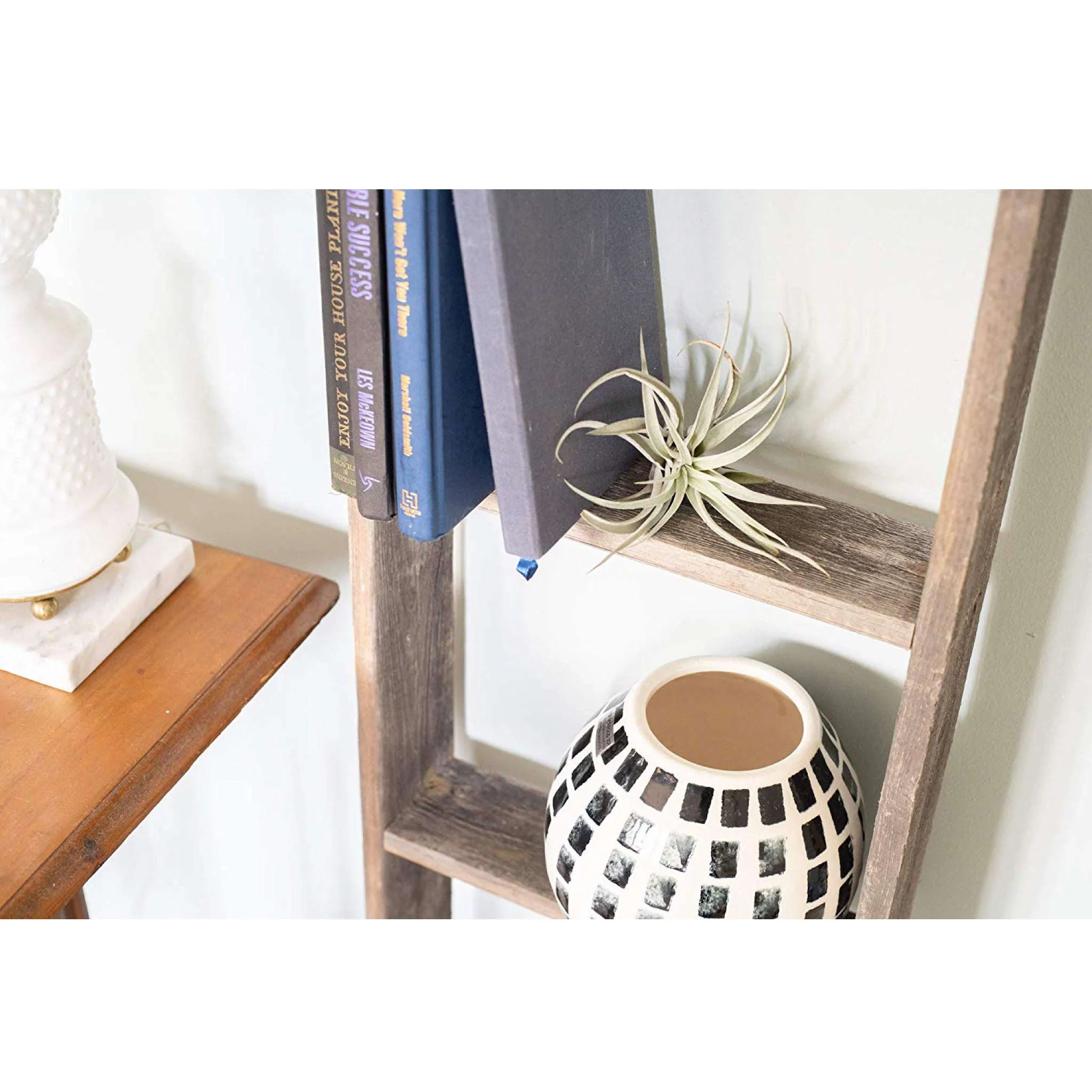 4 Step Rustic Black Wood Ladder Shelf By Homeroots - Image 4