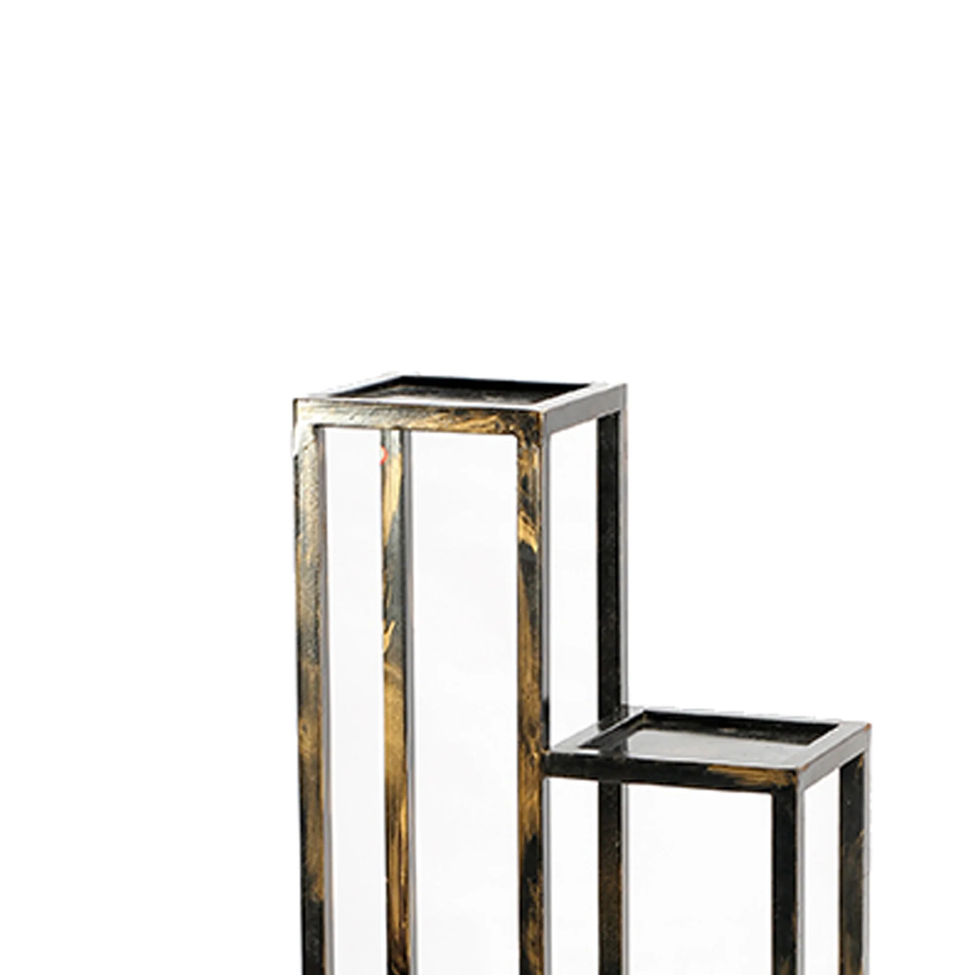4 Tier Cast Iron Frame Plant Stand With Tubular Legs, Black And Gold By Benzara - Image 2