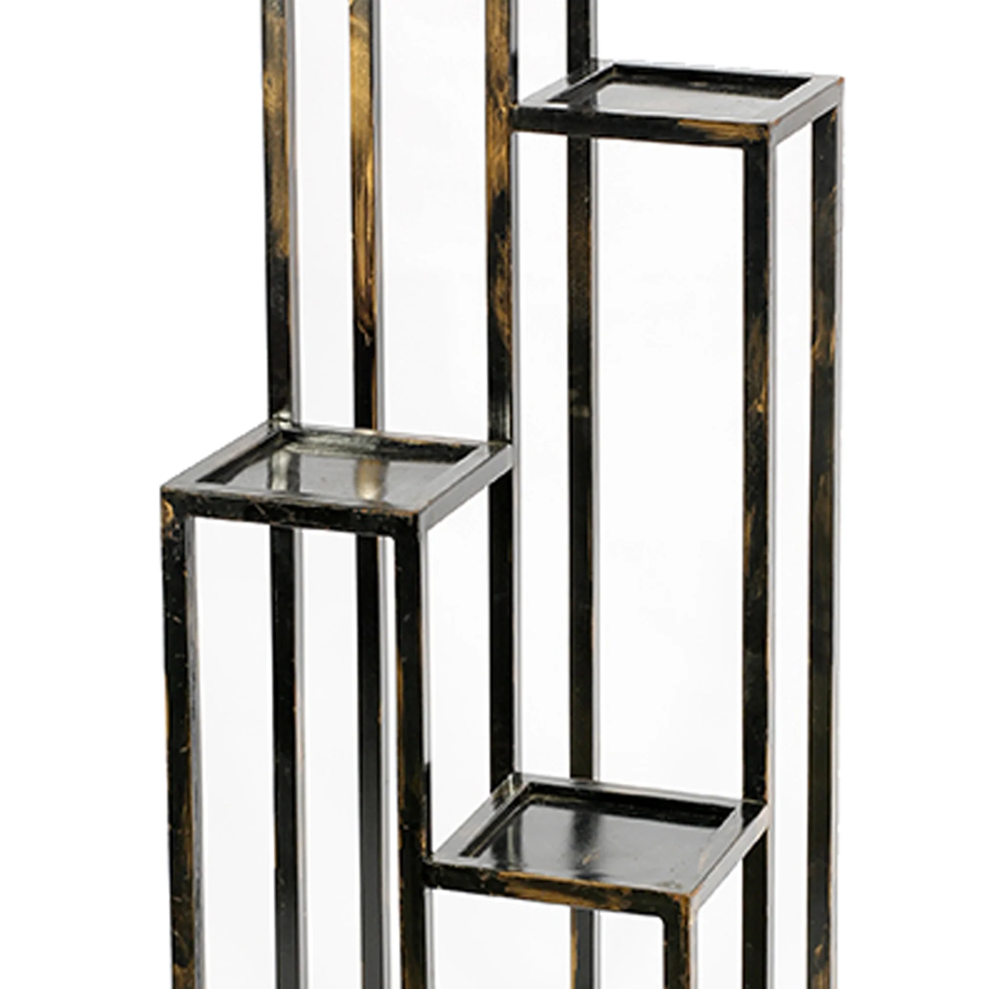 4 Tier Cast Iron Frame Plant Stand With Tubular Legs, Black And Gold By Benzara - Image 3