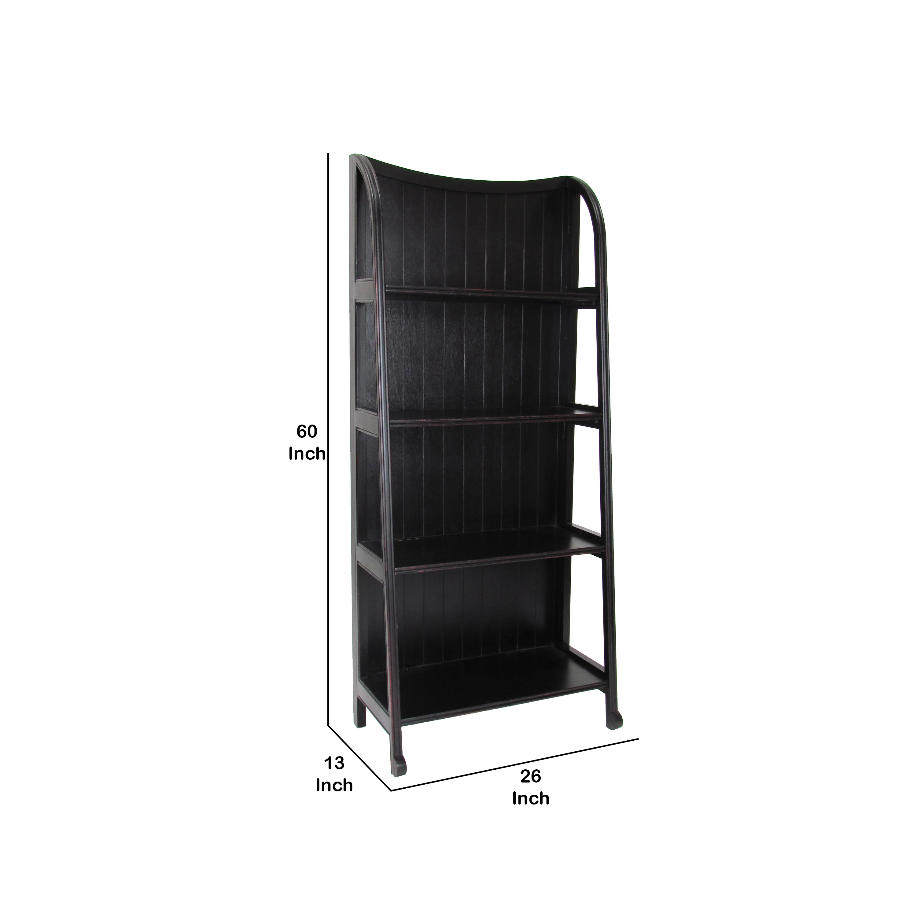 4 Tier Foldable Shelf Display Stand with Plank Style Back, Black By Benzara - Image 5