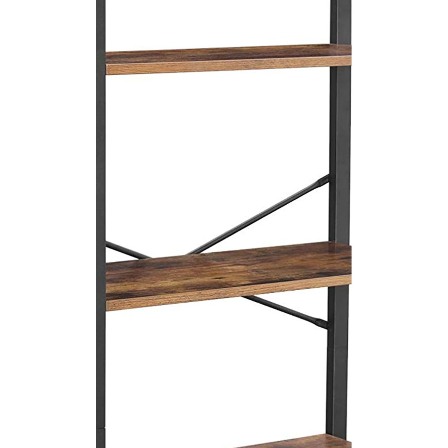 4 Tier Wood And Metal Bookcase With Criss Cross Back, Rustic Brown And Black By Benzara - Image 2