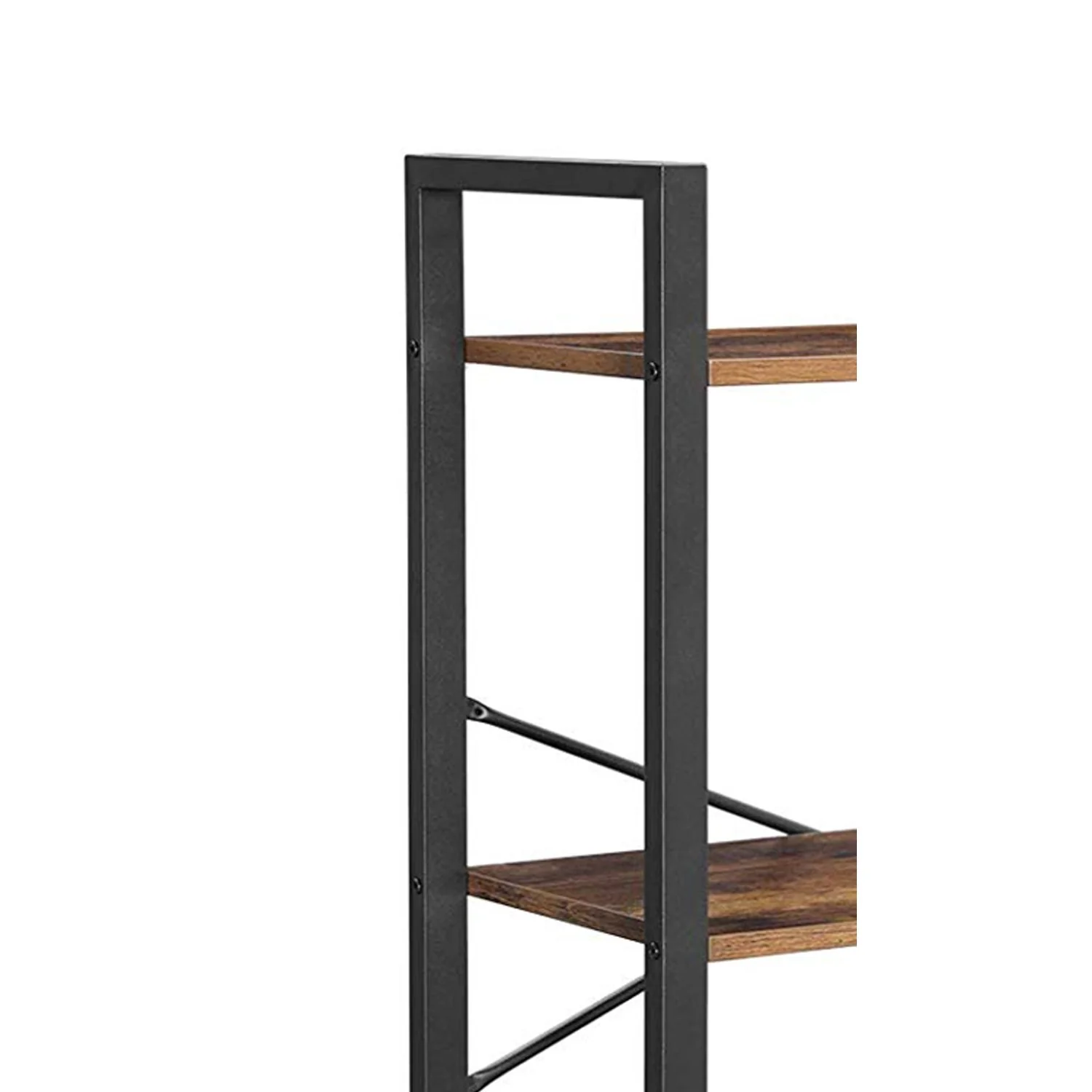 4 Tier Wood And Metal Bookcase With Criss Cross Back, Rustic Brown And Black By Benzara - Image 5