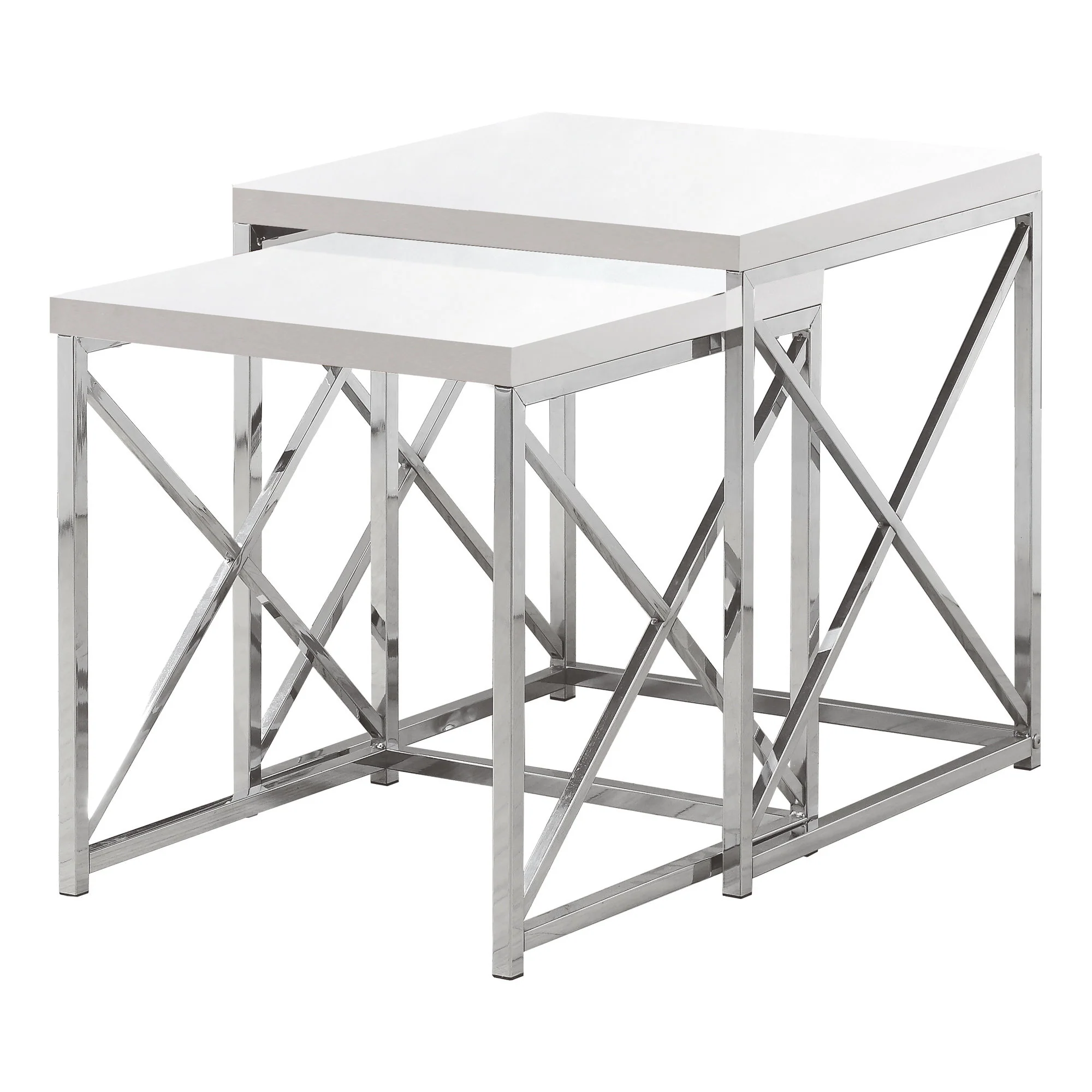 40.5" Particle Board and Chrome Metal Two Pieces Nesting Table Set By Homeroots - Image 2