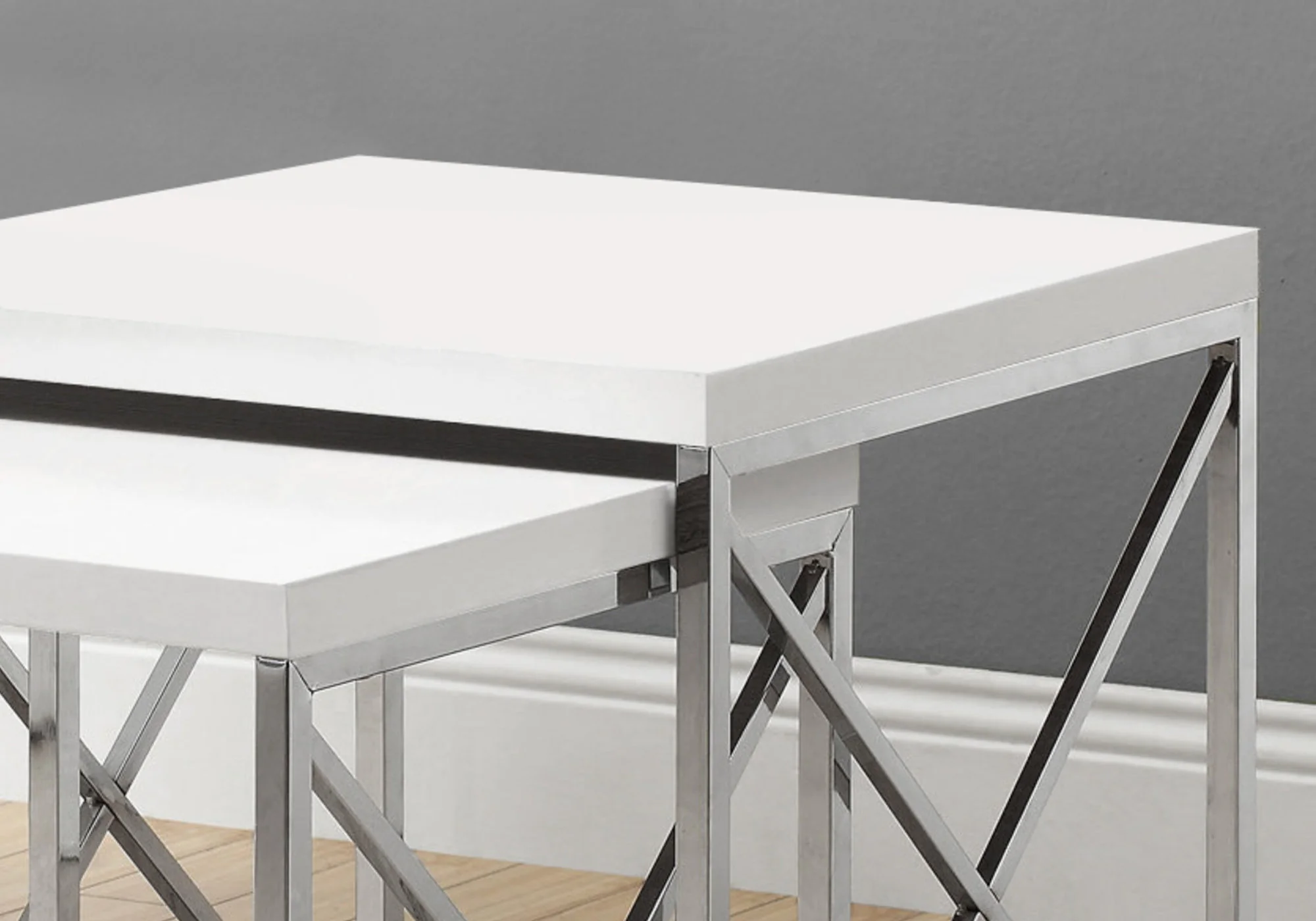40.5" Particle Board and Chrome Metal Two Pieces Nesting Table Set By Homeroots - Image 3