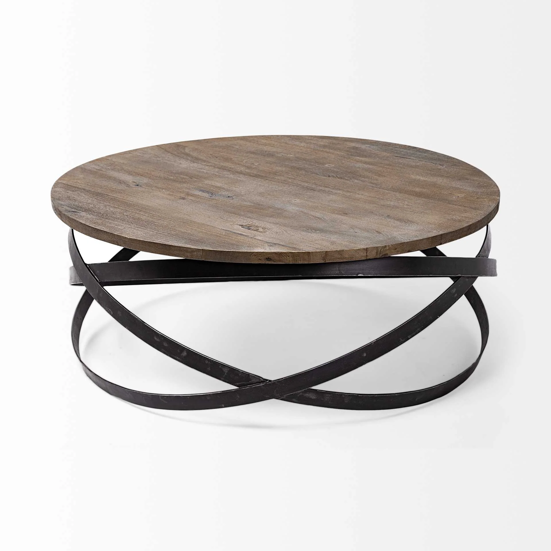 40.5' Round Solid Wood Top Black Metal Base Coffee Table By Homeroots - Image 2