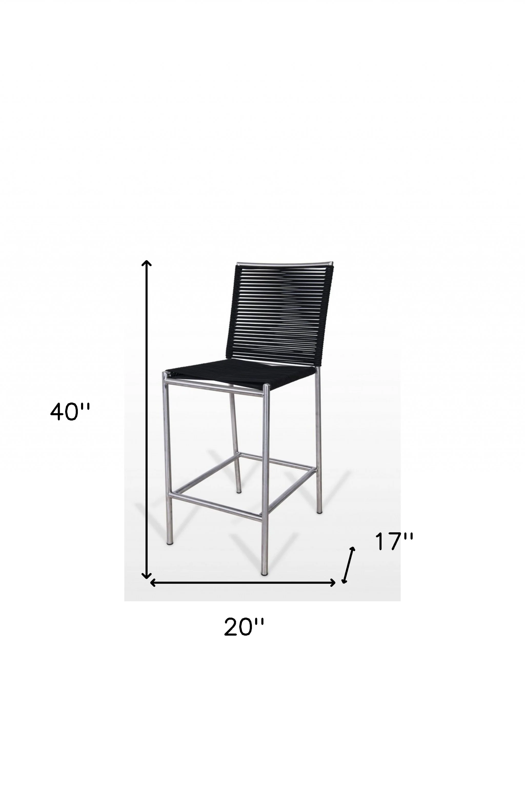 40" Black And Silver Stainless Steel Low Back Bar Height Bar Chair With Footrest By Homeroots - Image 5