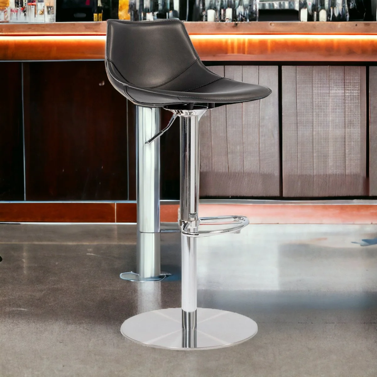 40" Black And Silver Steel Swivel Low Back Bar Height Chair With Footrest By Homeroots - Image 2