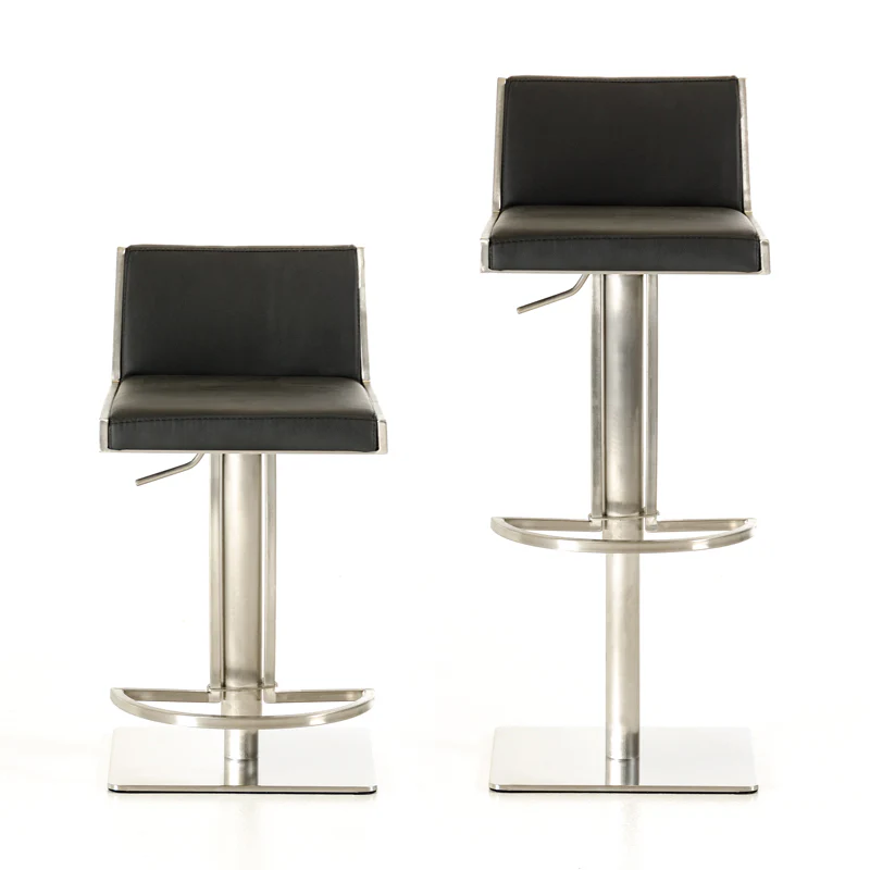 40' Black And Walnut Leatherette Veneer And Steel Bar Stool By Homeroots - Image 2