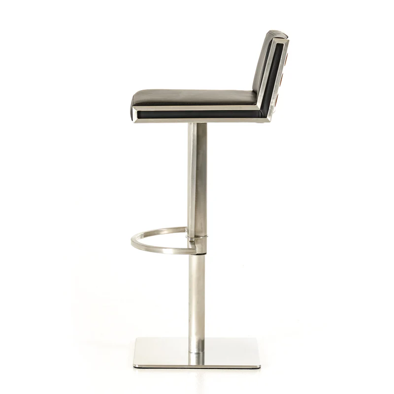 40' Black And Walnut Leatherette Veneer And Steel Bar Stool By Homeroots - Image 3