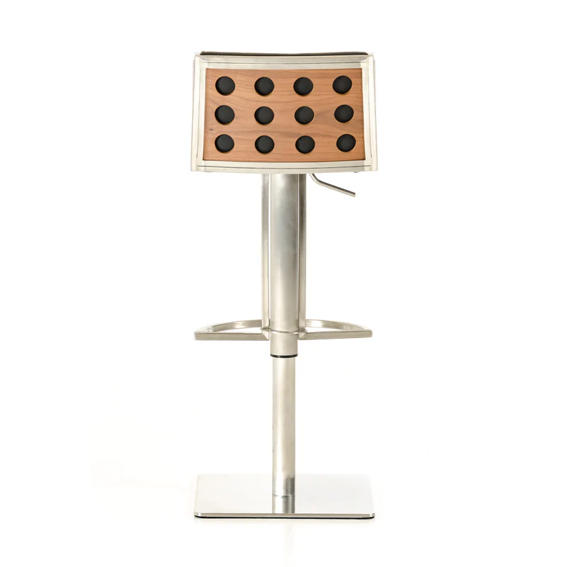 40' Black And Walnut Leatherette Veneer And Steel Bar Stool By Homeroots - Image 4