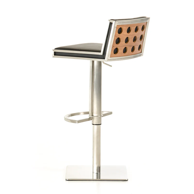 40' Black And Walnut Leatherette Veneer And Steel Bar Stool By Homeroots - Image 5