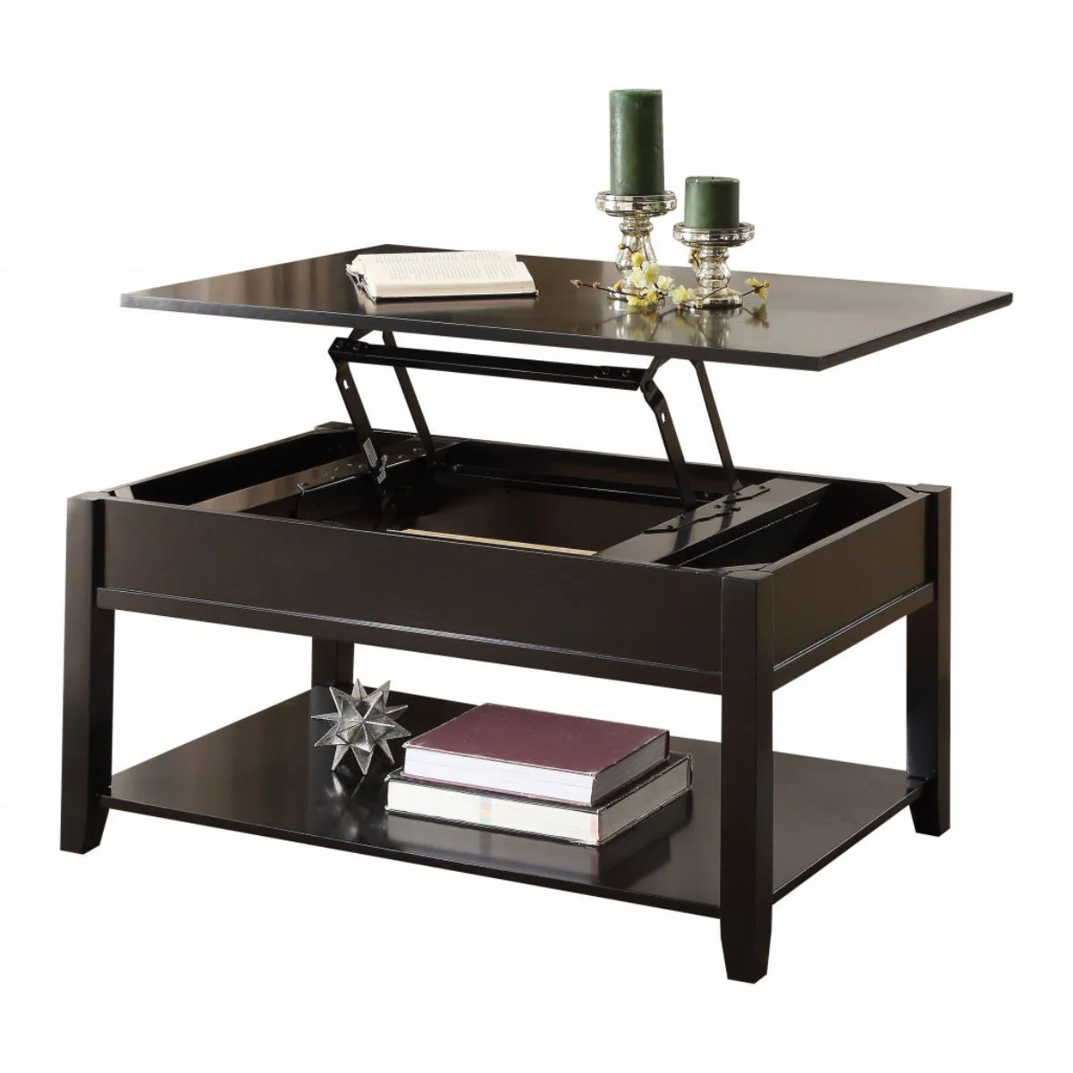 40" Black Manufactured Wood Lift Top Coffee Table With Storage By Homeroots - Image 4