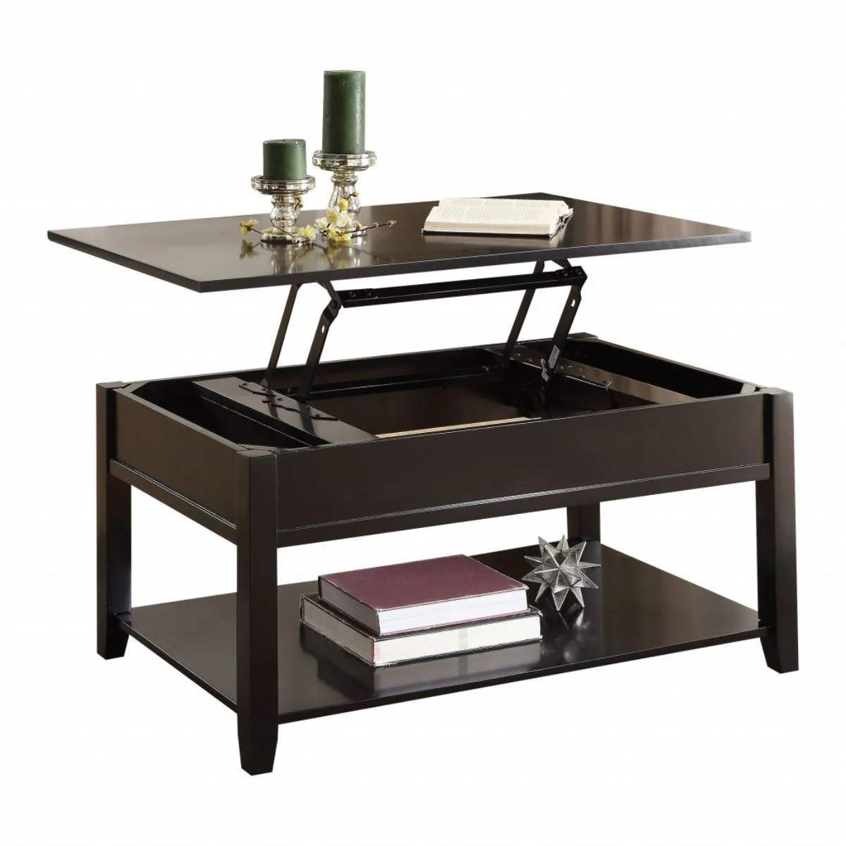 40" Black Manufactured Wood Lift Top Coffee Table With Storage By Homeroots - Image 5